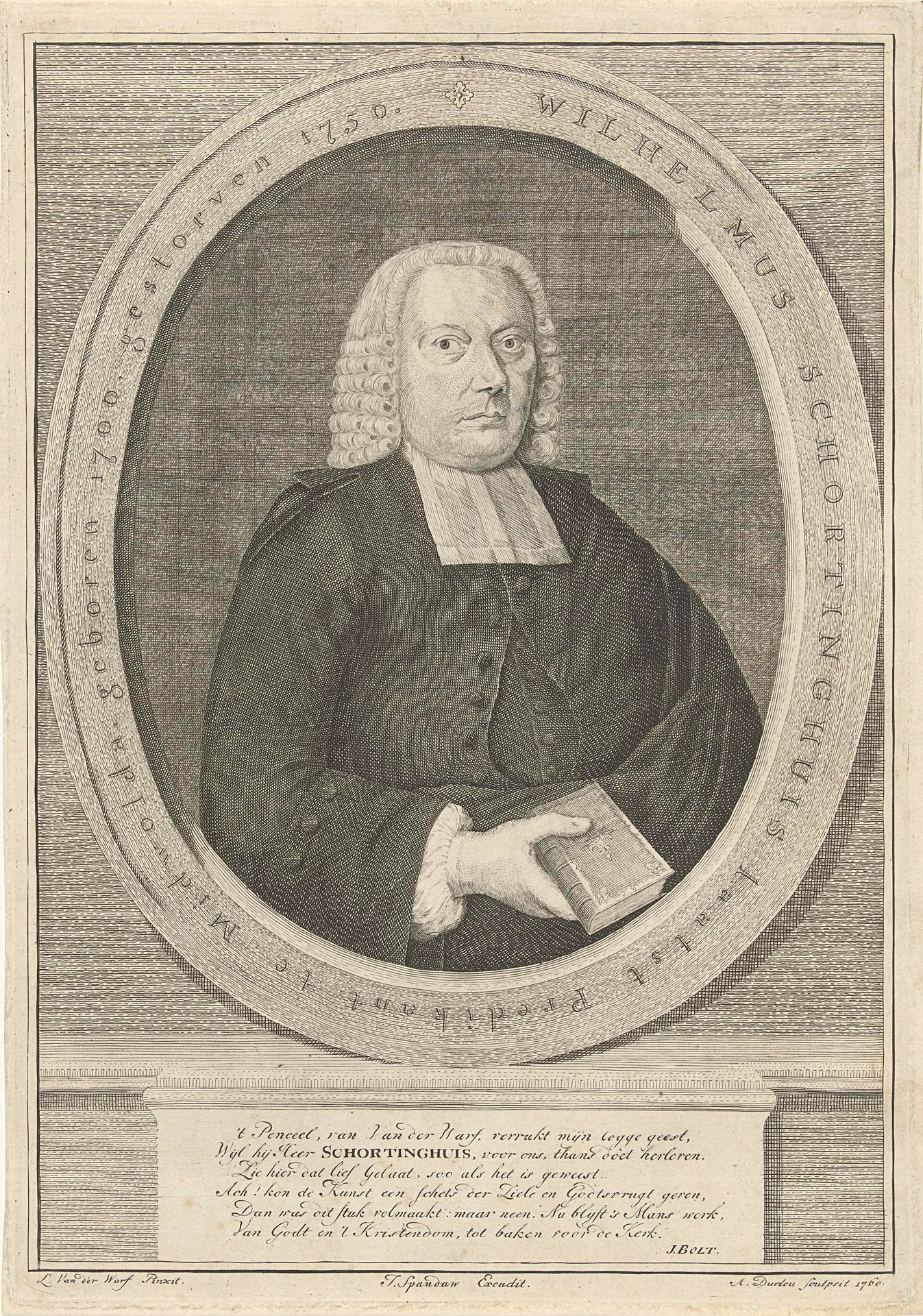 Portret van de predikant Wilhelmus Schortinghuis by A. Durleu