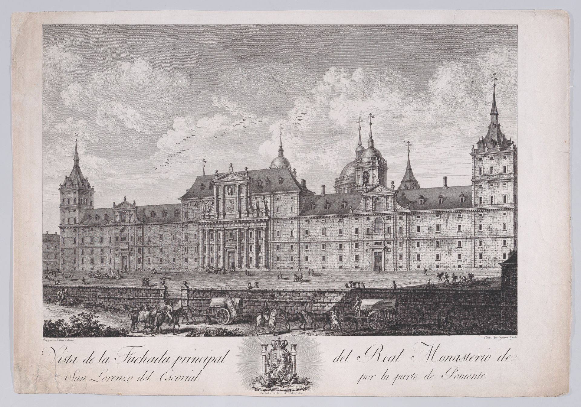 The main facade of the monastery of El Escorial, from a series of Views of El Escorial by Tomás López Enguidanos