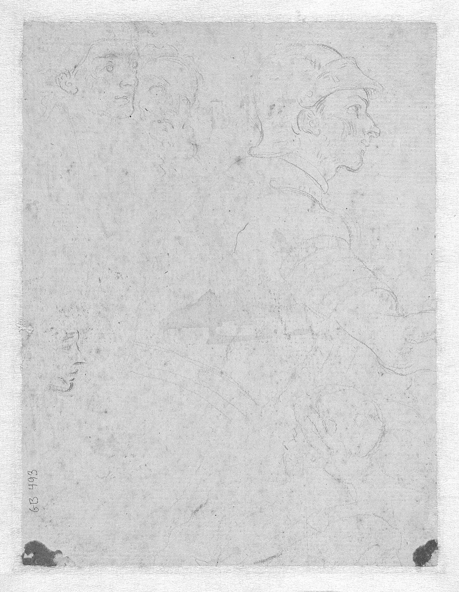 Studies of the messenger and faces from the same composition by Anonymous