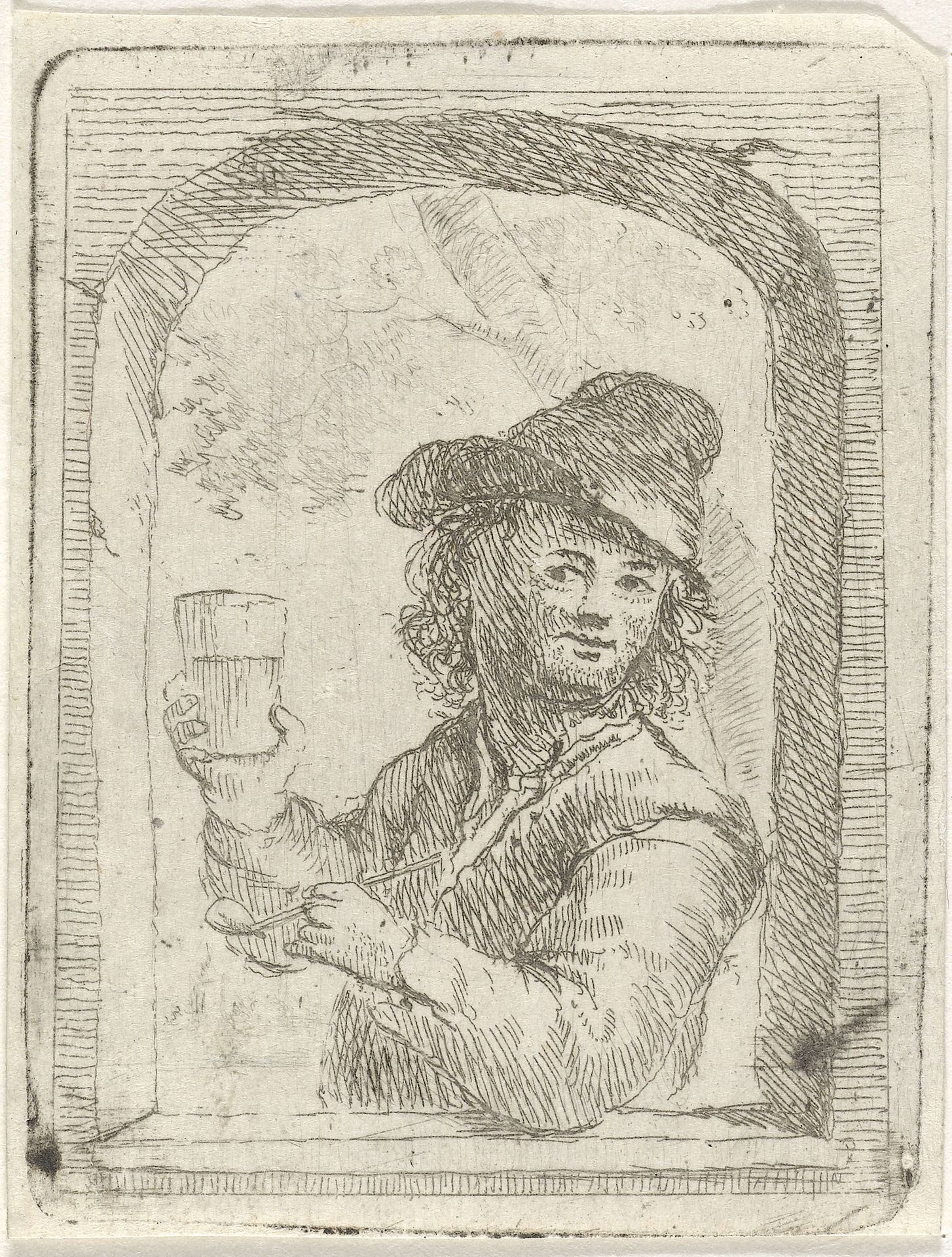Pijprokende man met een glas by Simon Klapmuts