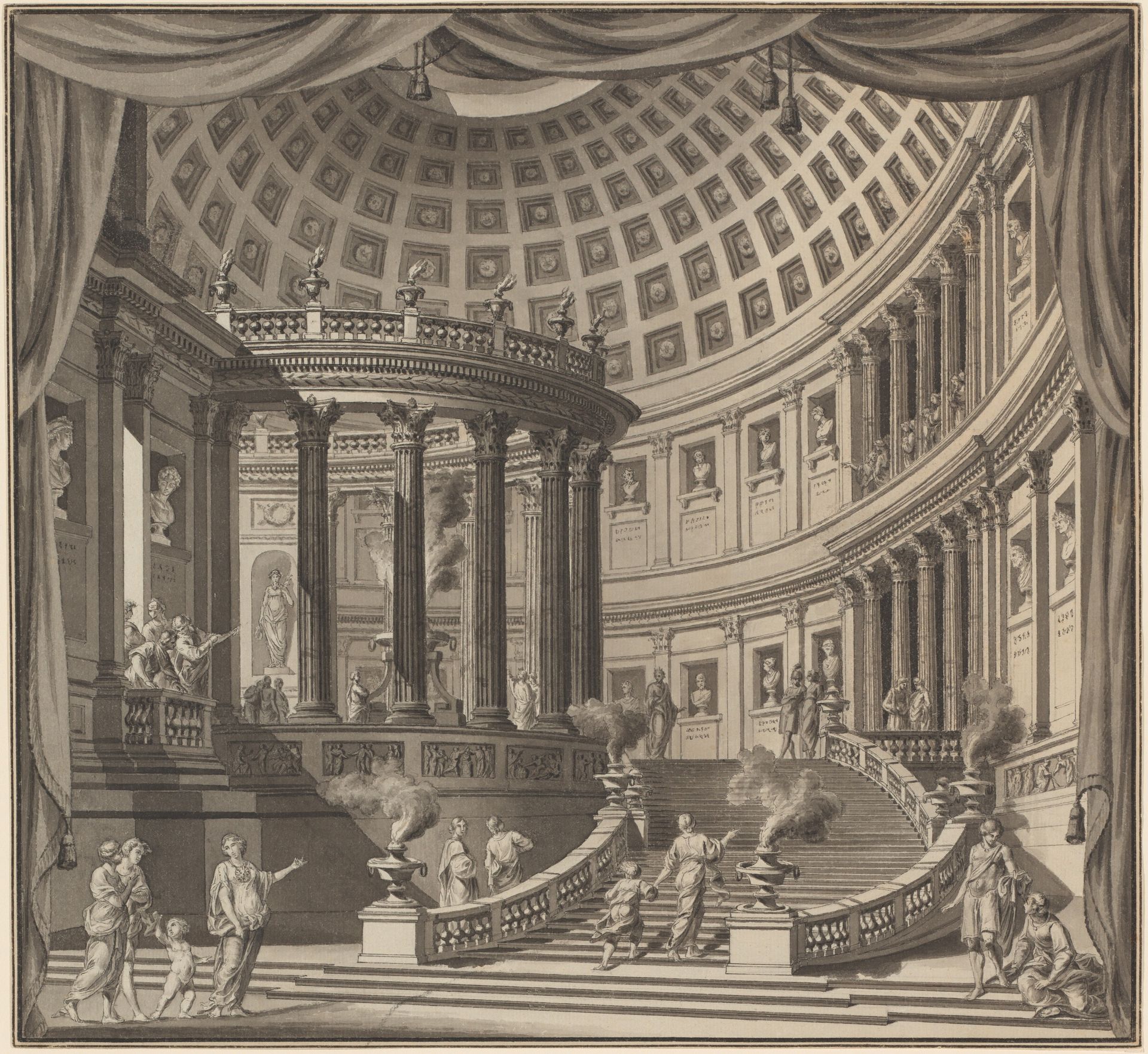 Design for a Stage Curtain: The Interior of an Elaborate Temple Dedicated to Illustrious Men by Ennemond Alexandre Petitot