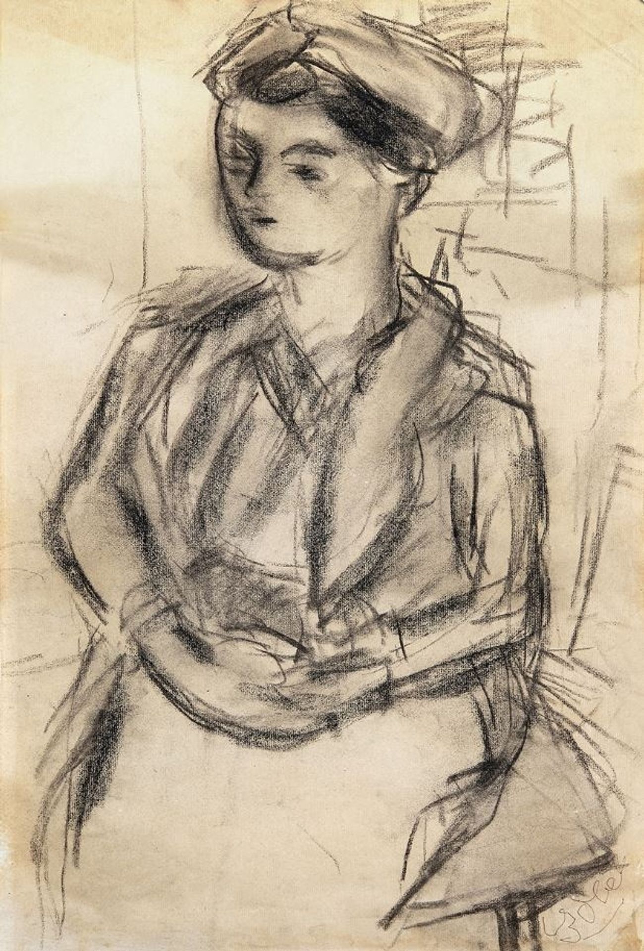 Czóbel Béla Nő Kalapban , Szén Papír, 60x40cm by Bela Czobel