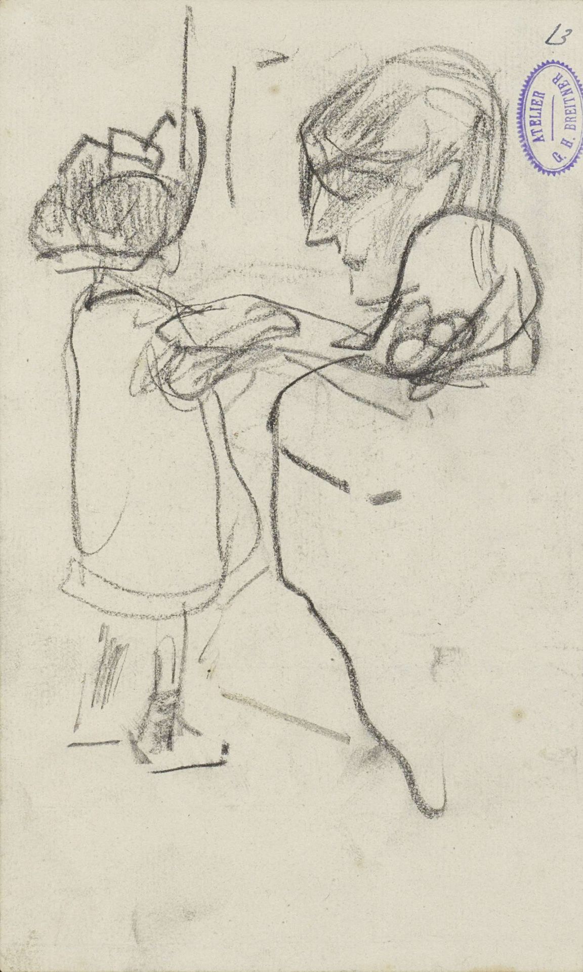 Vrouwenhoofd en een staand kind met hoed by George Hendrik Breitner