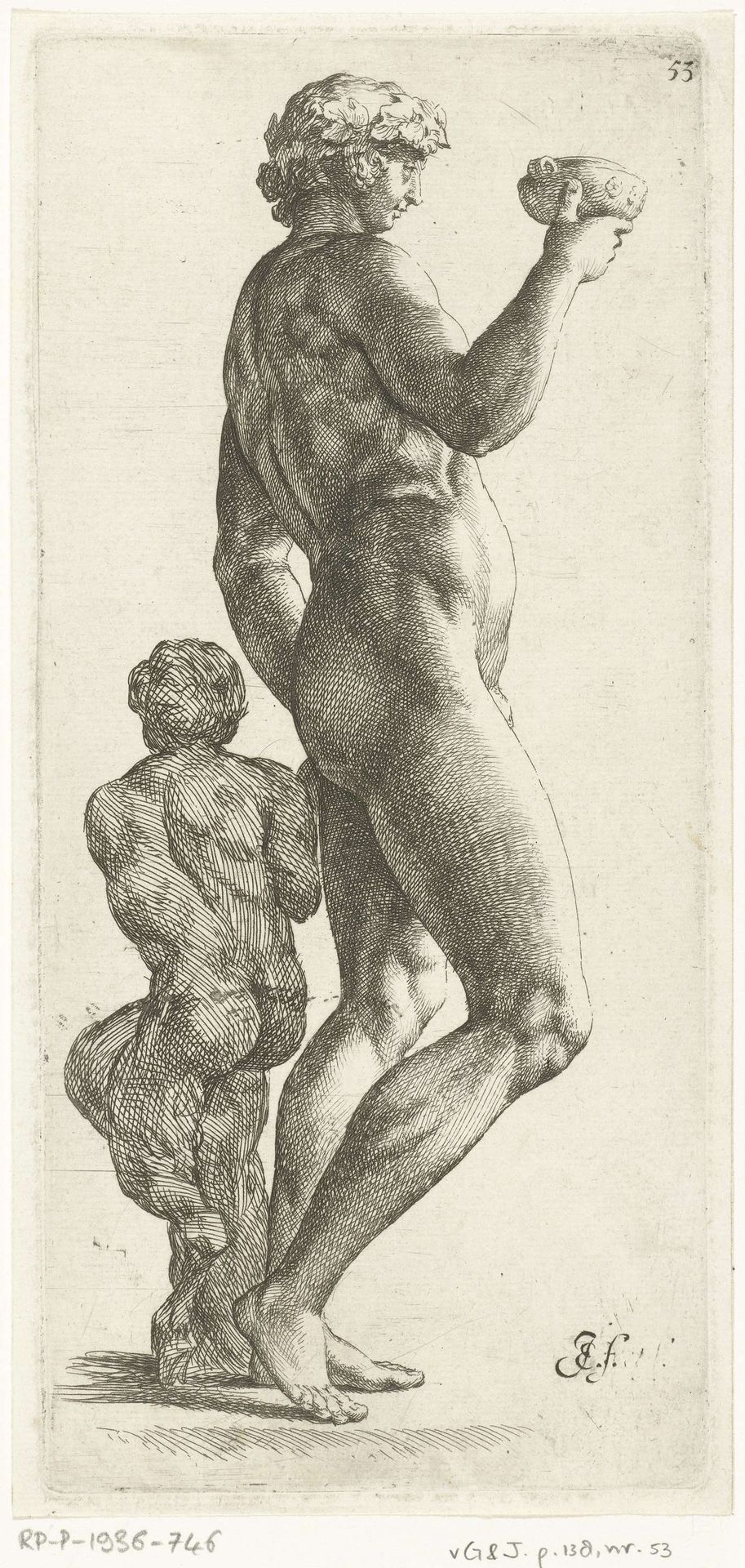 Bacchus met een jonge sater by Jan de Bisschop