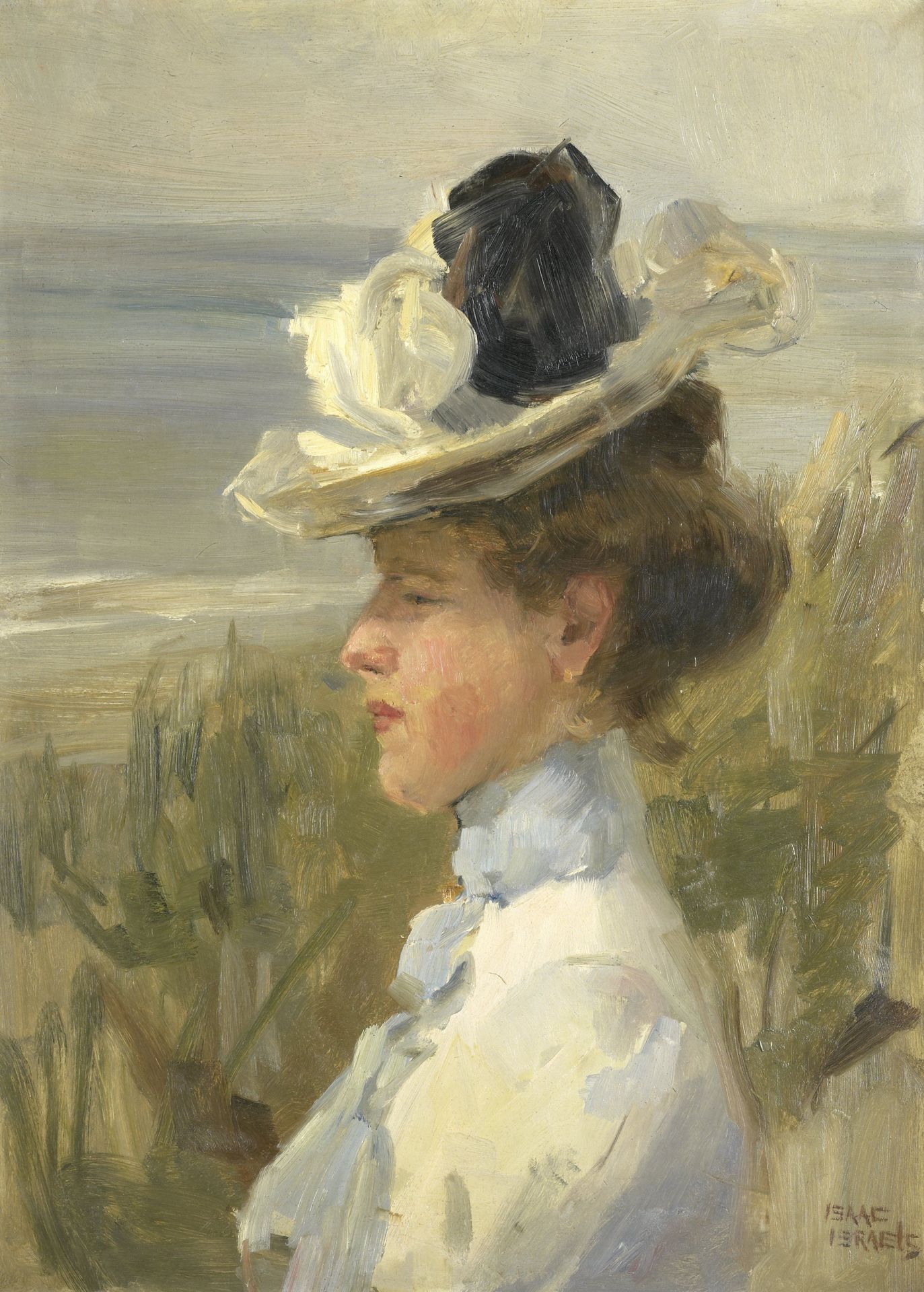 Young woman looking out to sea by Isaac Israels