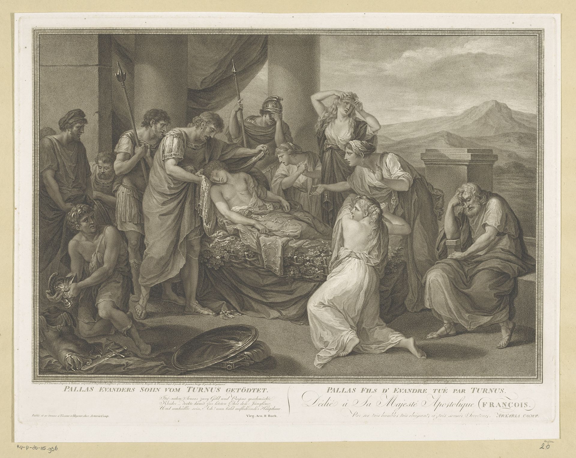 Aeneas rouwt om de dood van Pallas by Franz Valentin Durmer