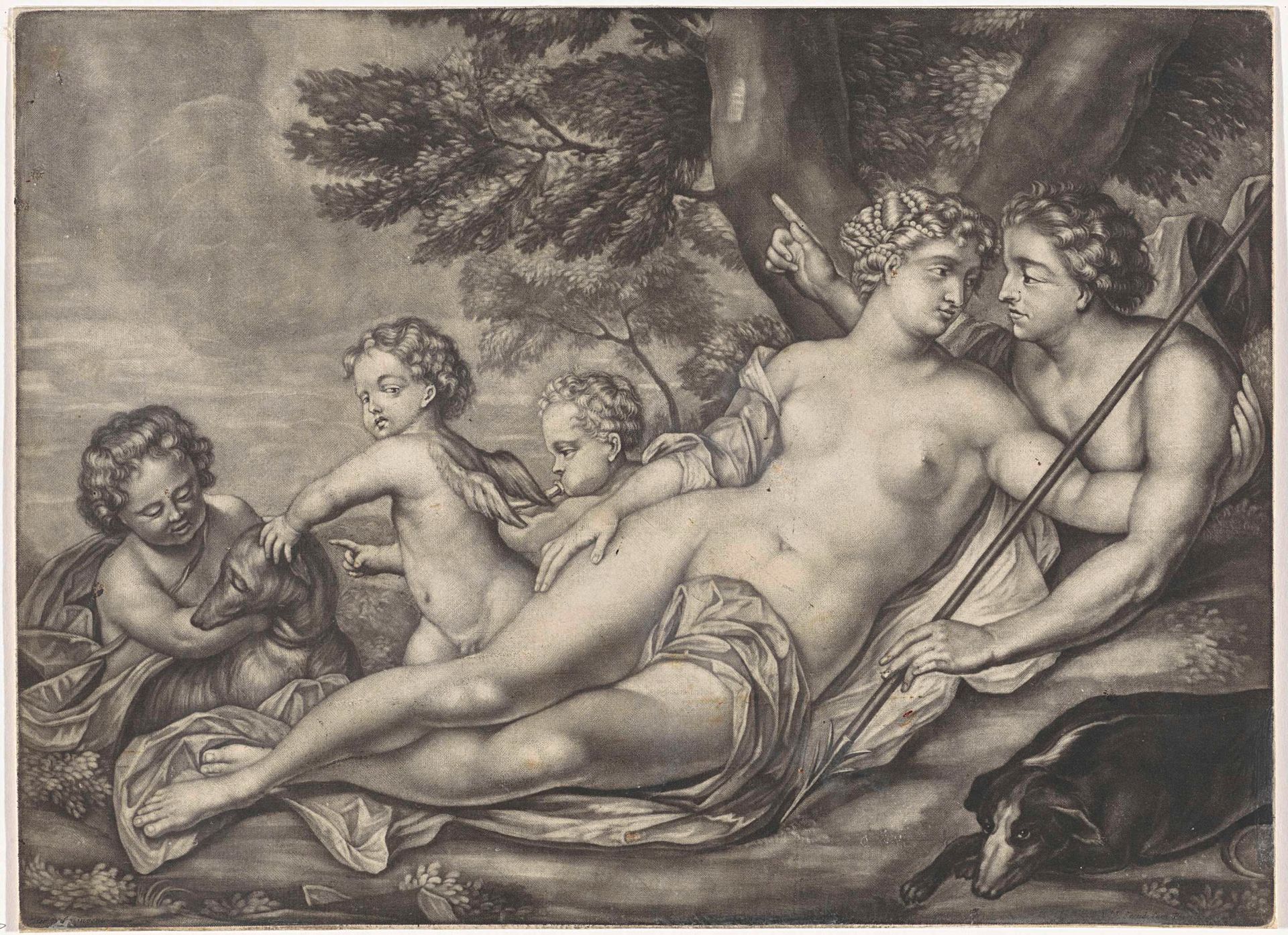 Venus weerhoudt Adonis van de jacht by Anonymous
