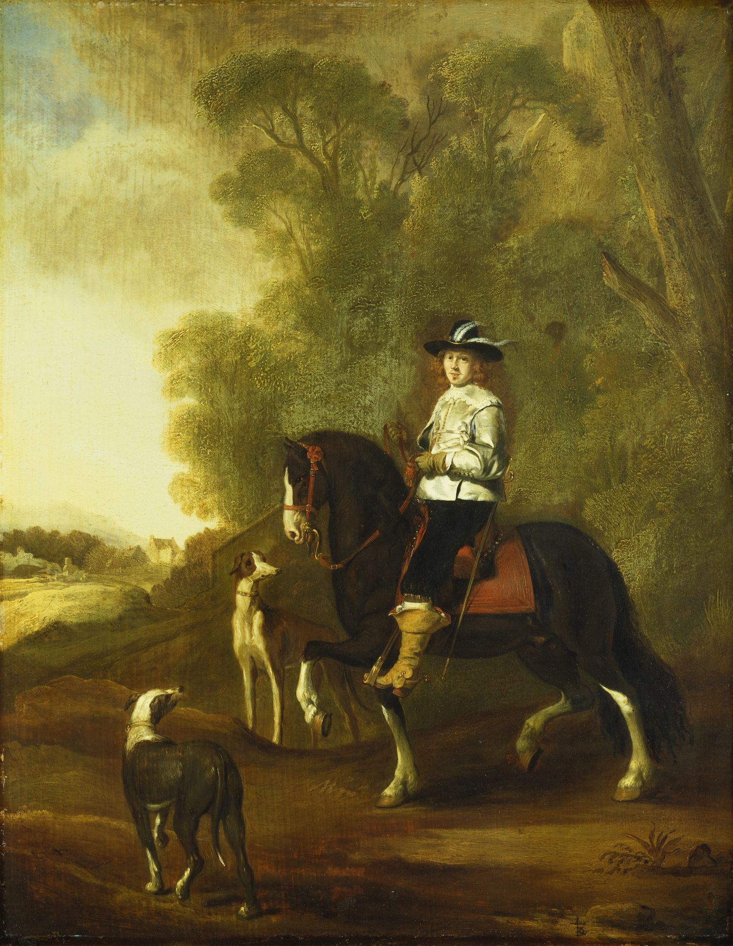 Portrait of an Horseman with two Dogs by Thomas de Keyser