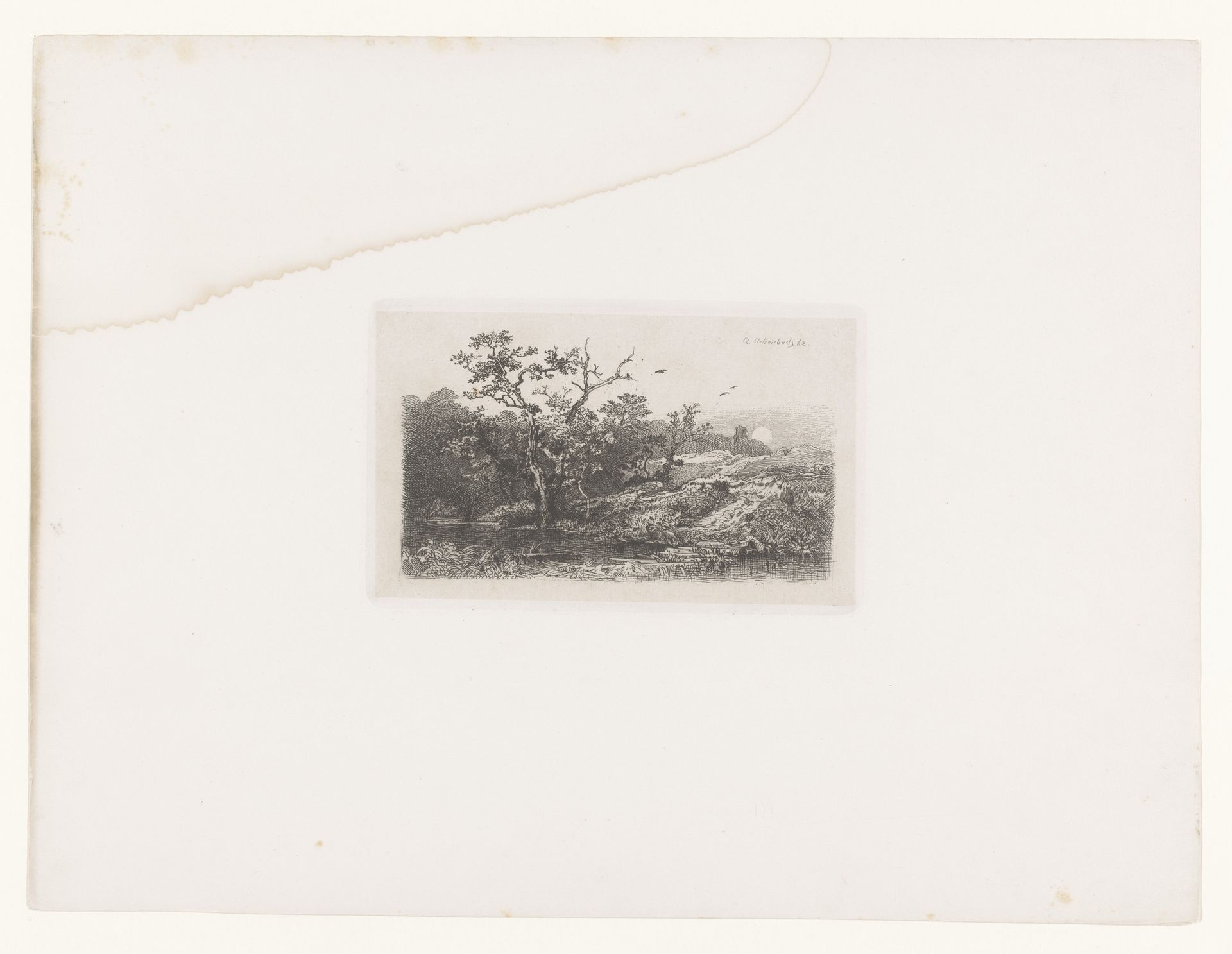 Landschap met een boom bij een vijver by Andreas Achenbach
