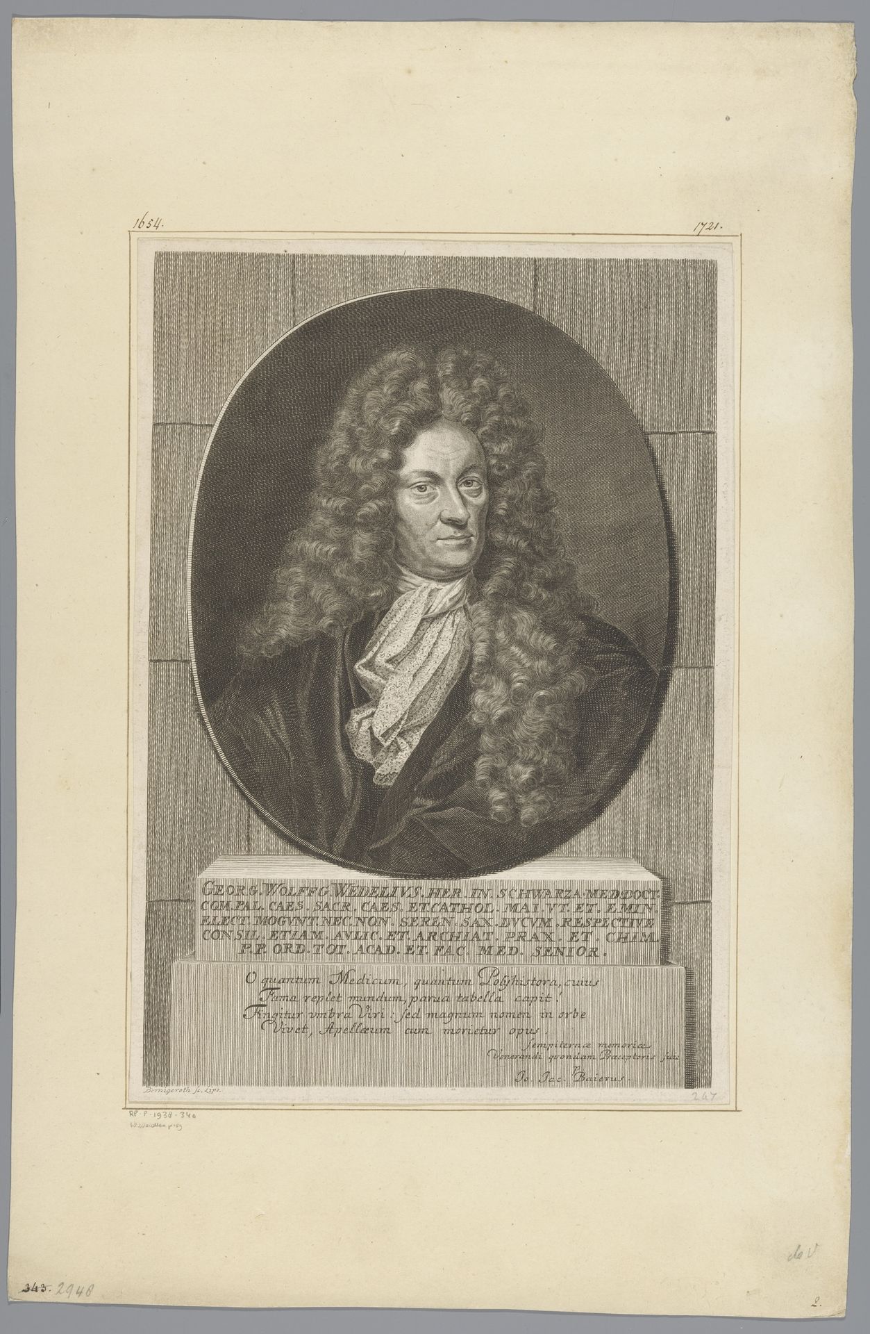 Portret van Georg Wolfgang Wedel by Martin Bernigeroth