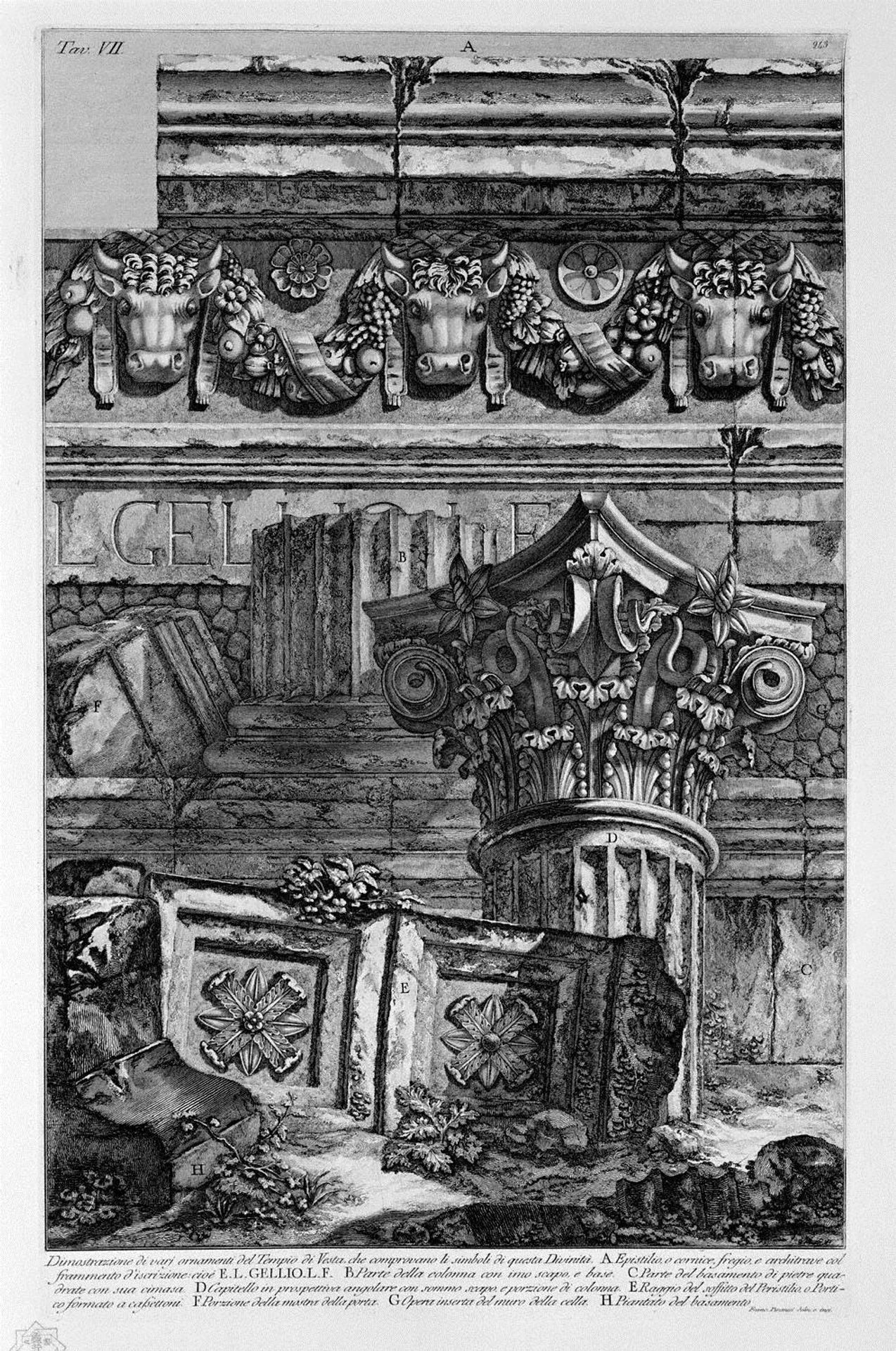 Dimostazione various ornaments of the Temple of Vesta by Giovanni Battista Piranesi