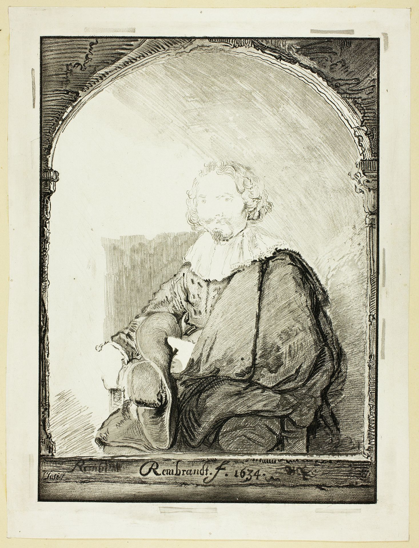 Portrait of a Man in an Arm Chair, from Collection d'imitations de Dessins d'après les Principaux Maîtres Hollandais et Flamands by Christian Josi