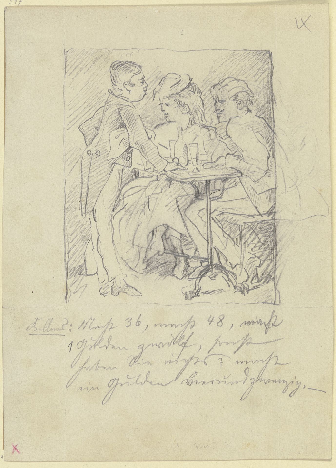 Waiter with two guests by Wilhelm Trübner