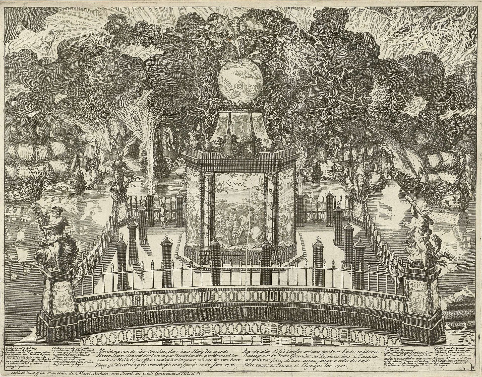 Vuurwerk ter viering van de overwinning bij Vigo, 1702 by Daniël (I) Marot