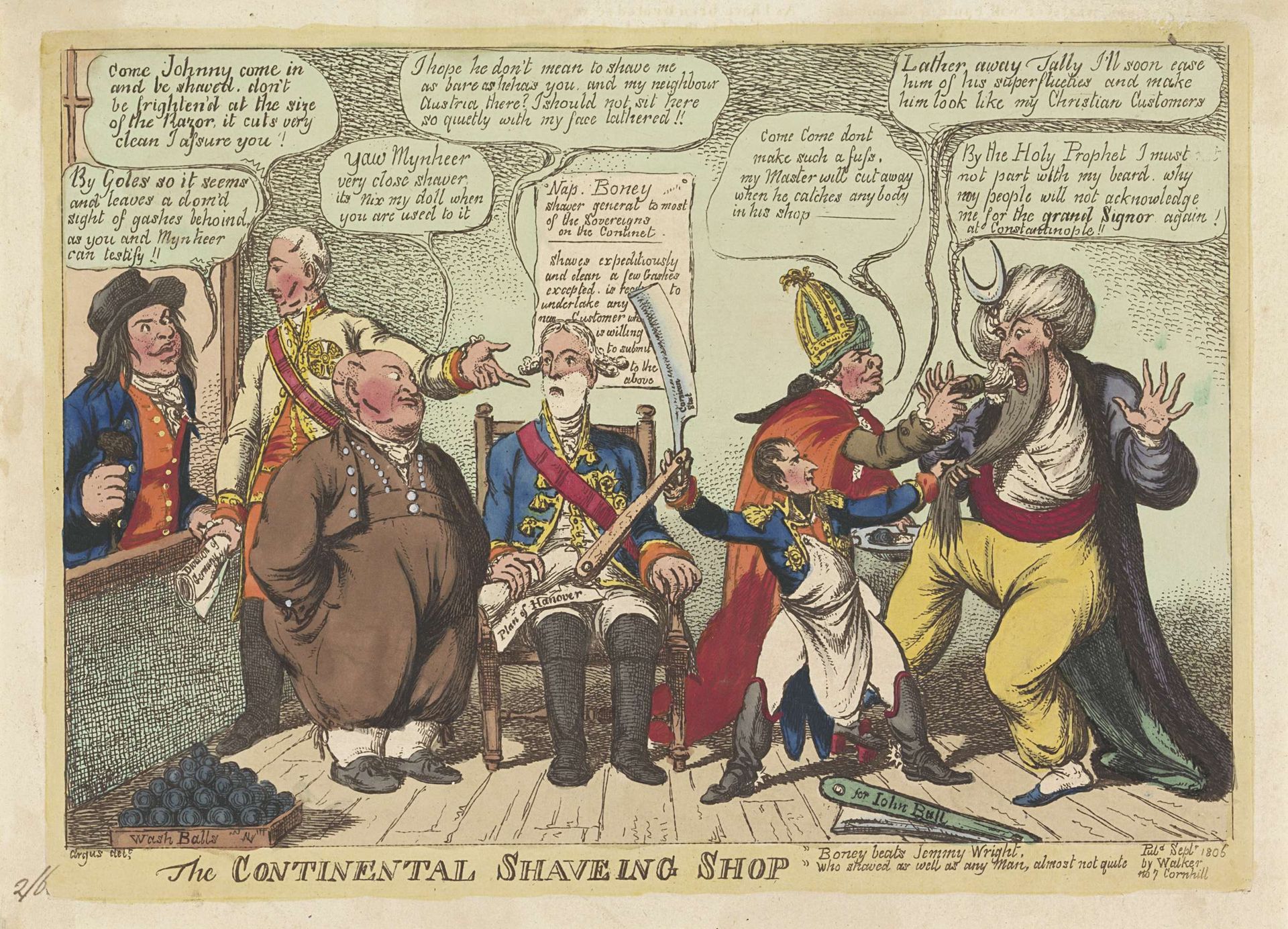 Napoleon als barbier voor Europese machten, 1806 by Charles Williams