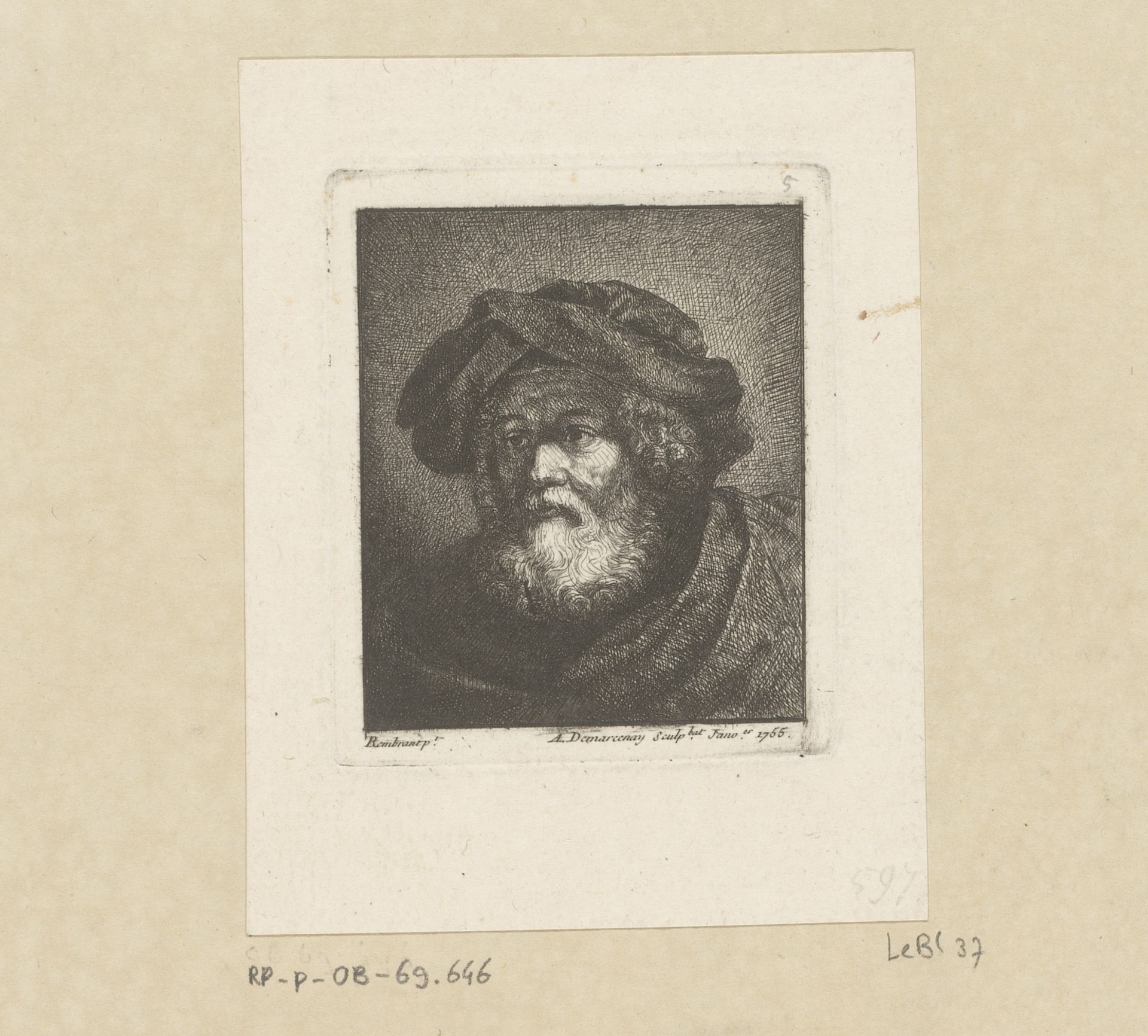 Portret van een oude man met baard en muts by Antoine de Marcenay de Ghuy