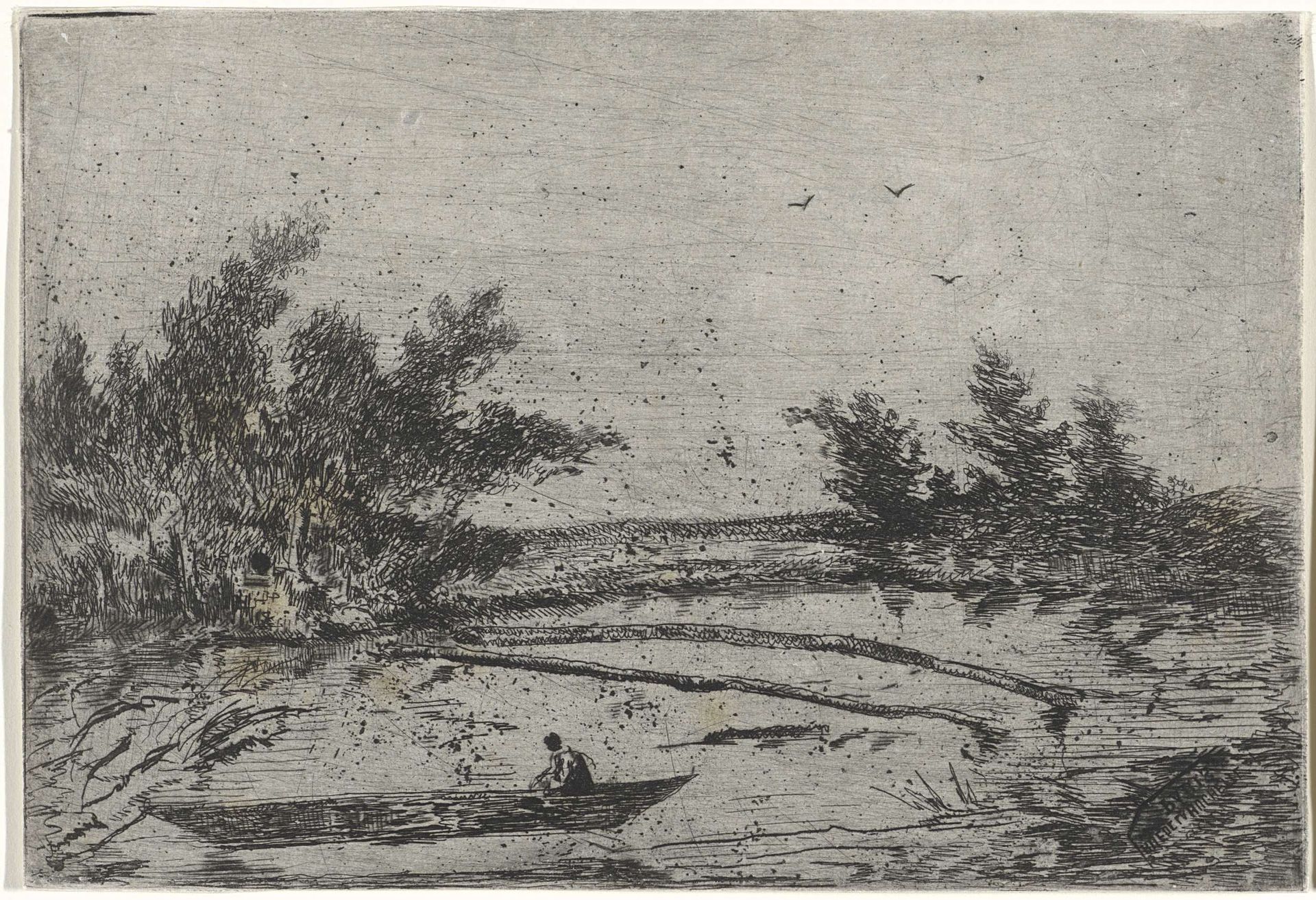 Klein meer met boot en twee versperringen by Arnoud Schaepkens