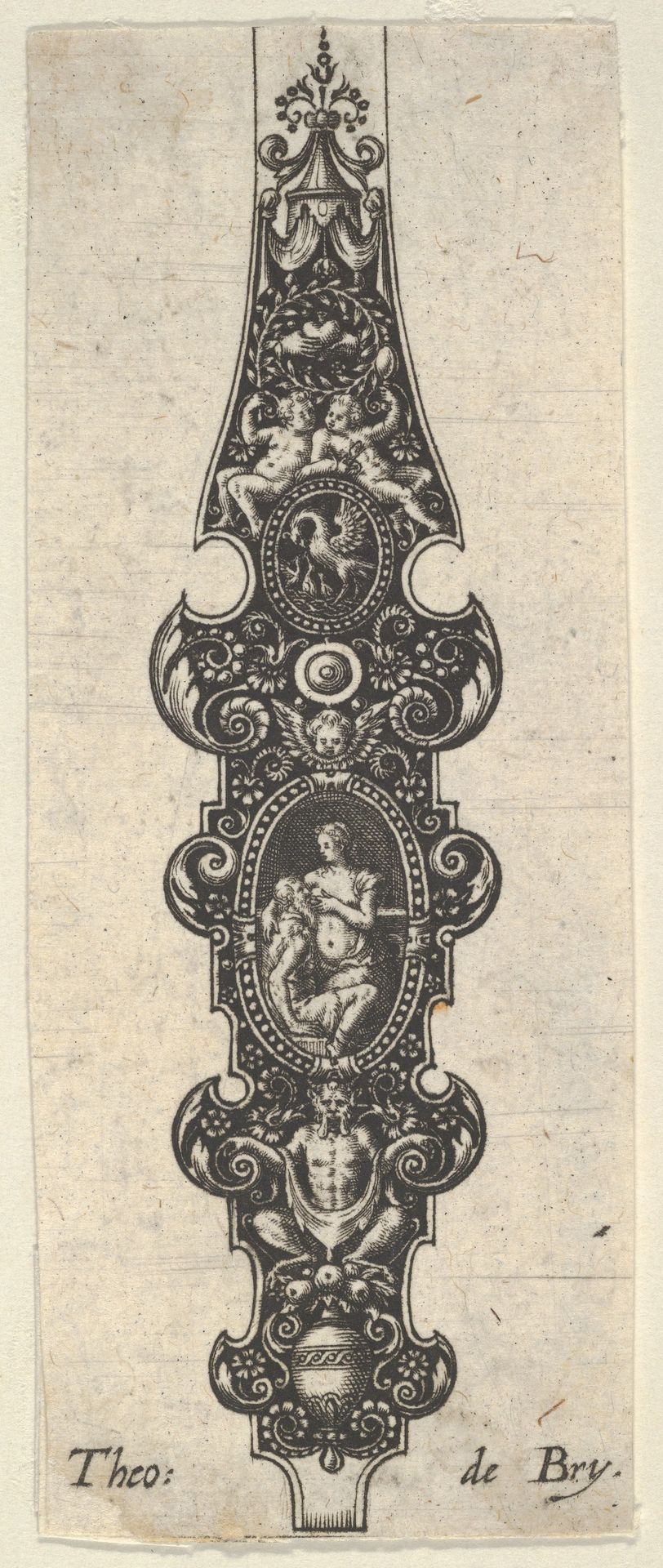 Pendant Design with Cimon and Pero, from Des Pendants de Cleffs pour les Femmes by Johann Theodor de Bry