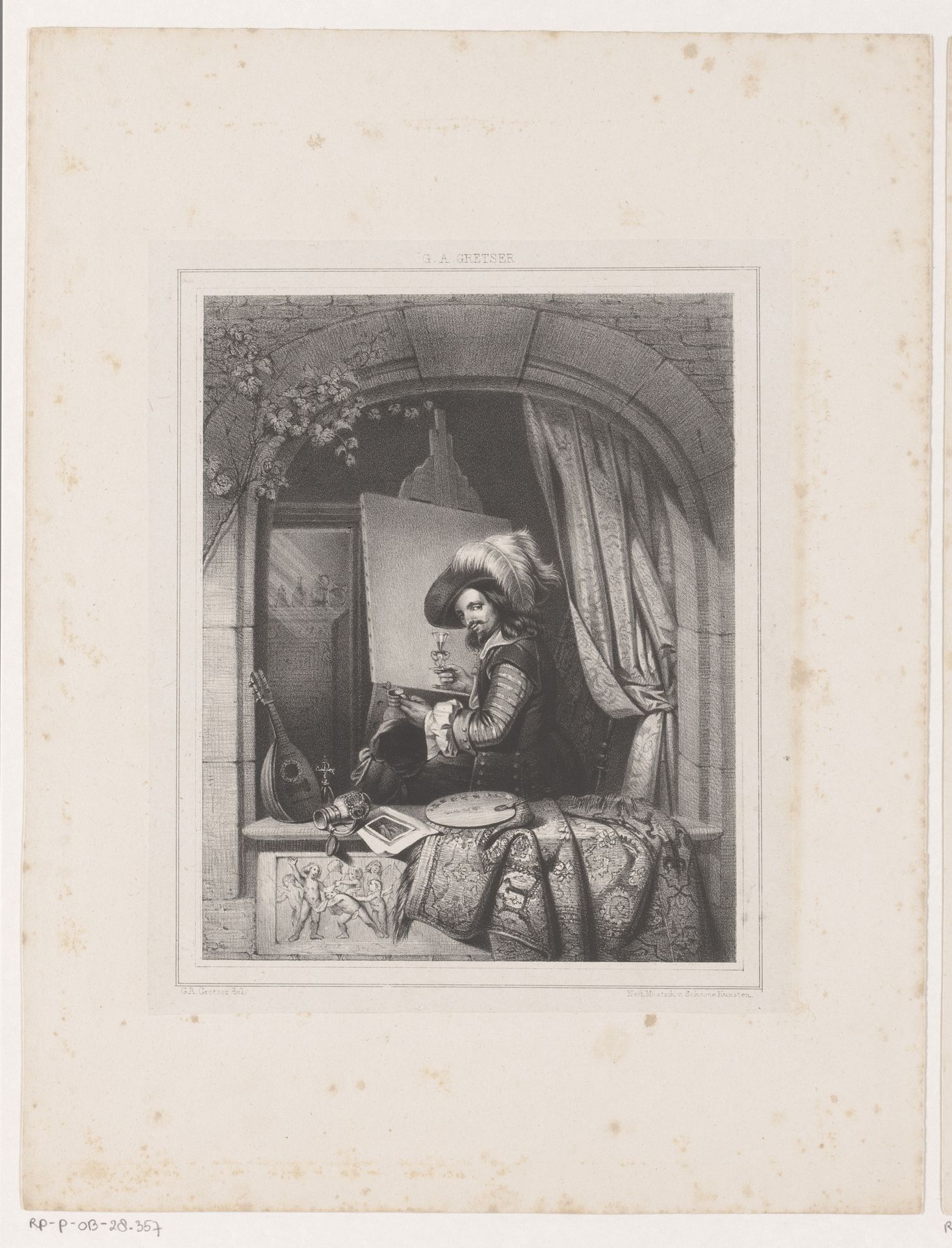 De schilder achter zijn ezel by Gijsbertus Arnoldus Gretser