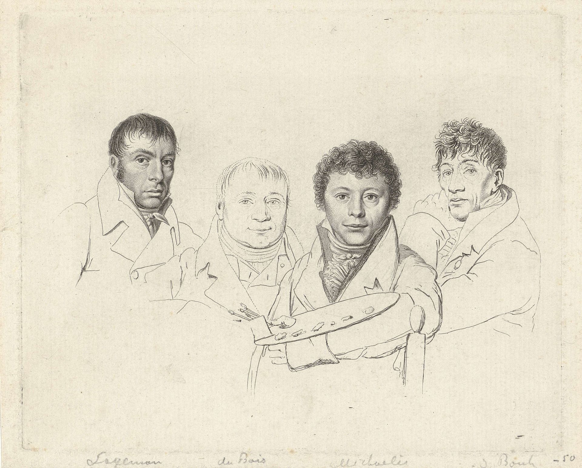 Portretten van H. Lageman, Ch. Dubois, G.J. Michaëlis en A. van den Bos by Jacob Ernst Marcus