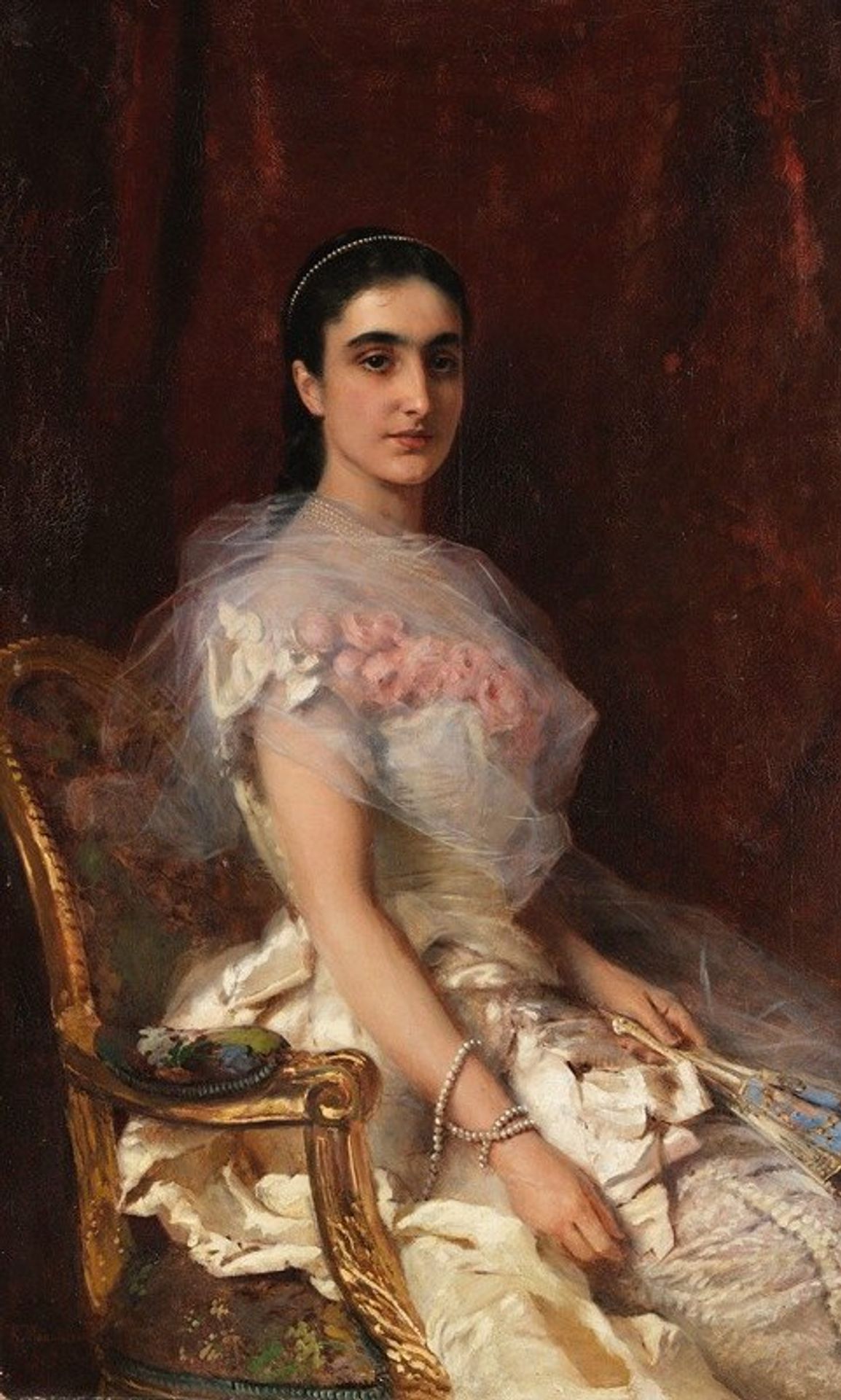 Portrait of an Elegant Lady with a Fan by Konstantin Egorovich Makovsky