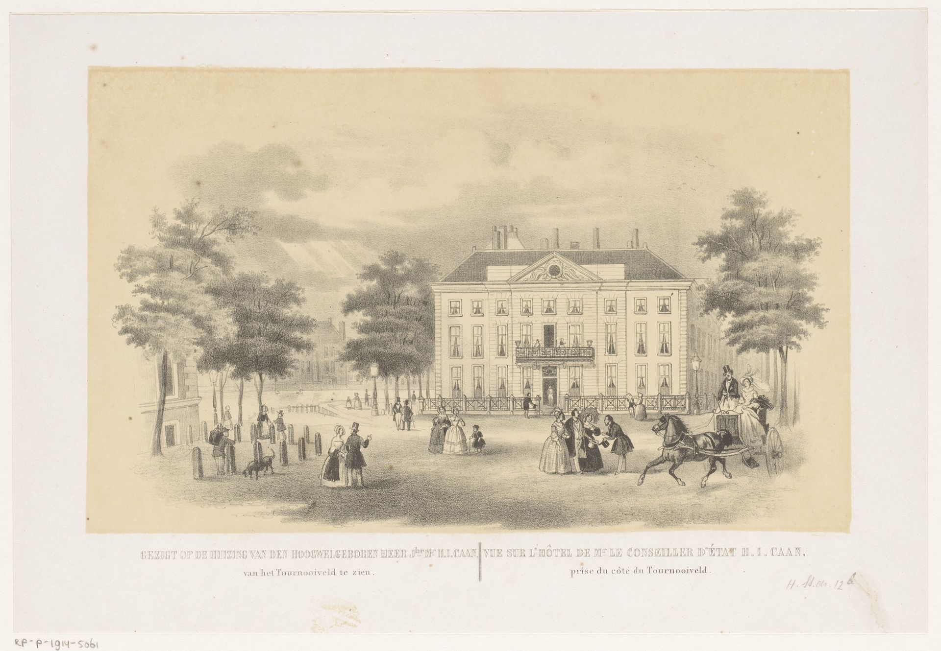 Gezicht vanaf het Tournooiveld op het Herenlogement van Dordrecht in Den Haag omstreeks 1850 by Hendrik Wilhelmus Last