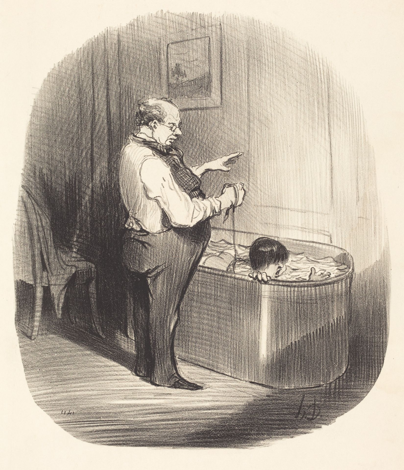 La Première leçon de natation by Honoré Daumier