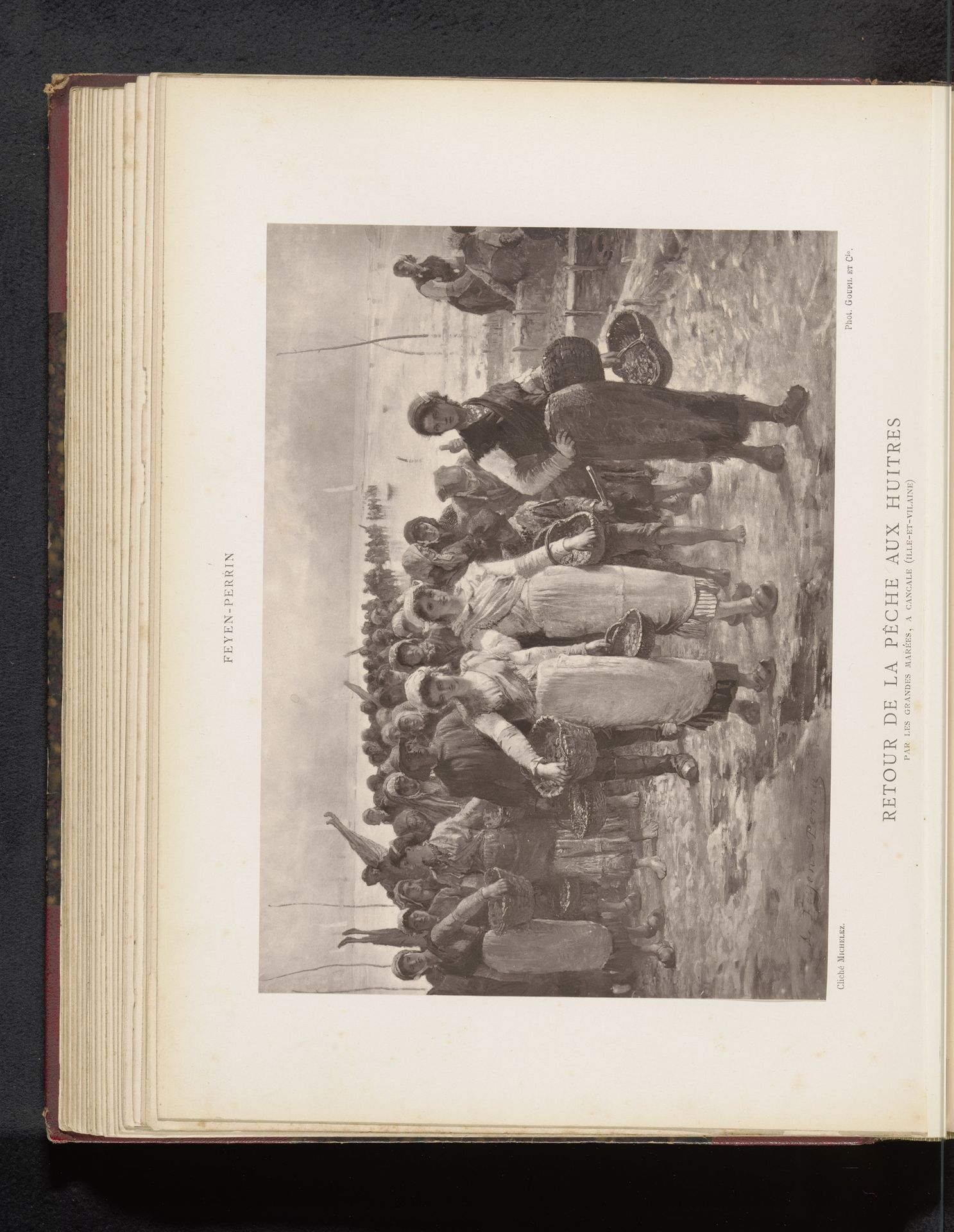 Reproductie van Retour de la pêche aux huitres par les grandes marées à Cancale door Augustin Feyen-Perrin by Charles Michelez