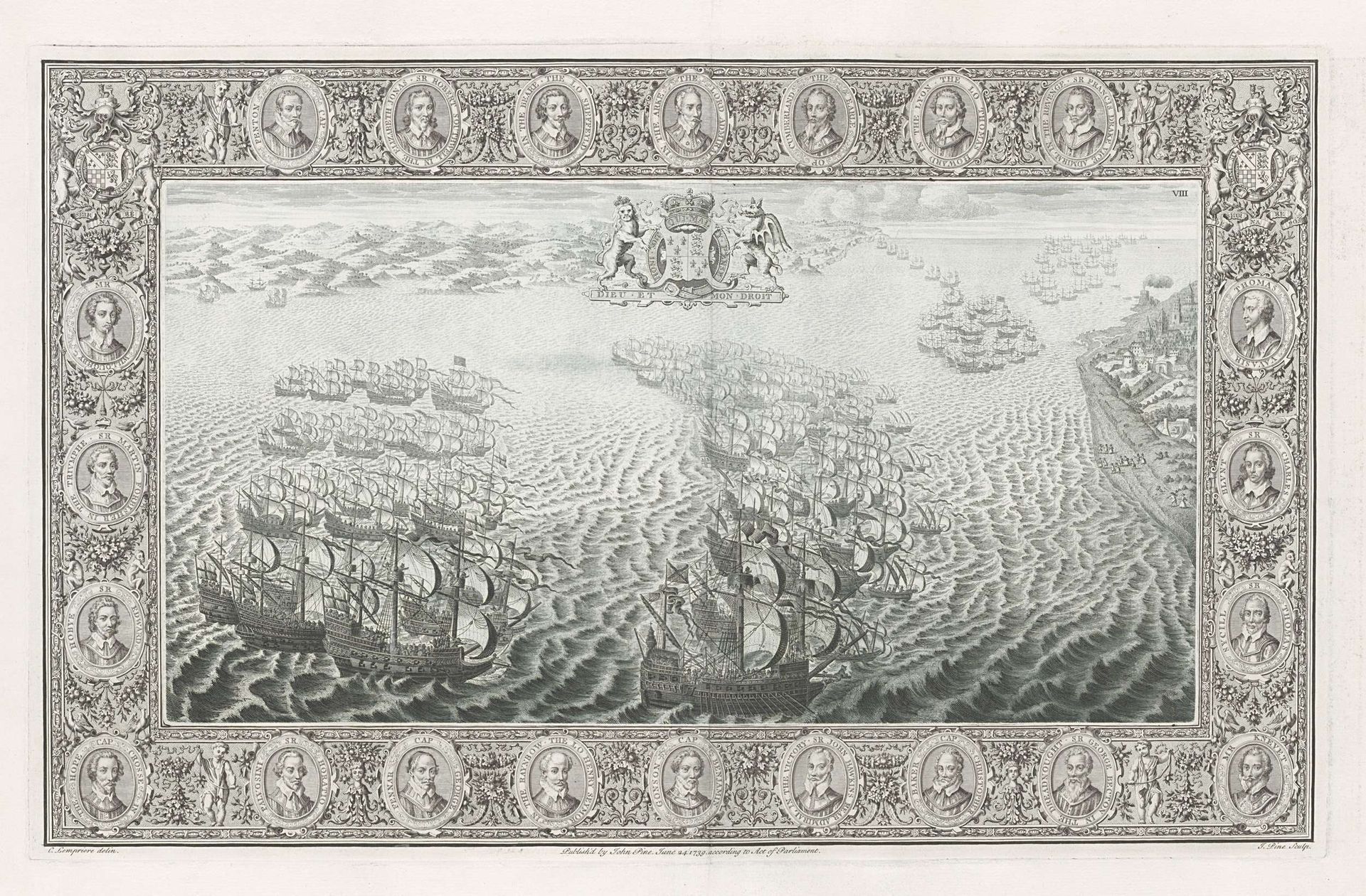 Reproductie van een wandtapijt over de Spaanse Armada (26-27 juli) by John Pine