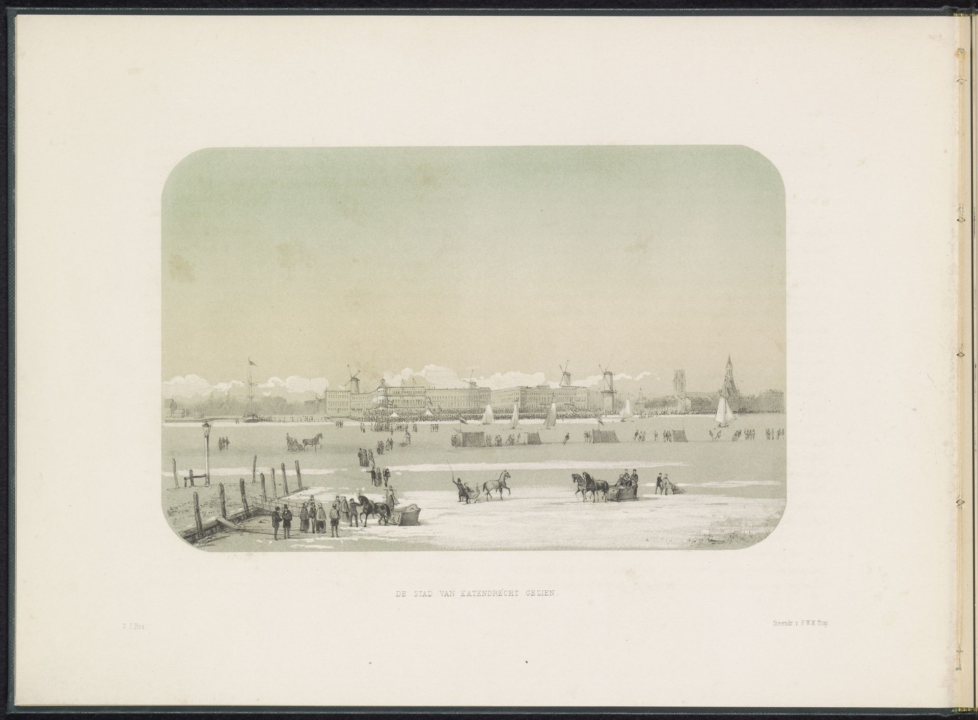 IJsvermaak op de Maas te Rotterdam, gezien vanaf Katendrecht, 1855 by Gerardus Johannes Bos