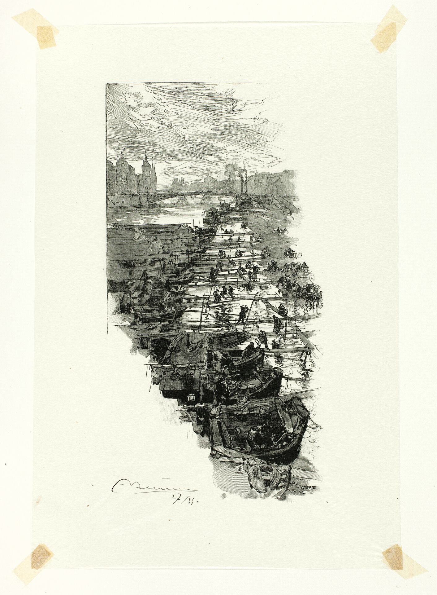 Apple Market, Viewed from the Pont Louis-Philippe, plate seven from Le Long de la Seine et des Boulevards by Auguste-Louis Lepère