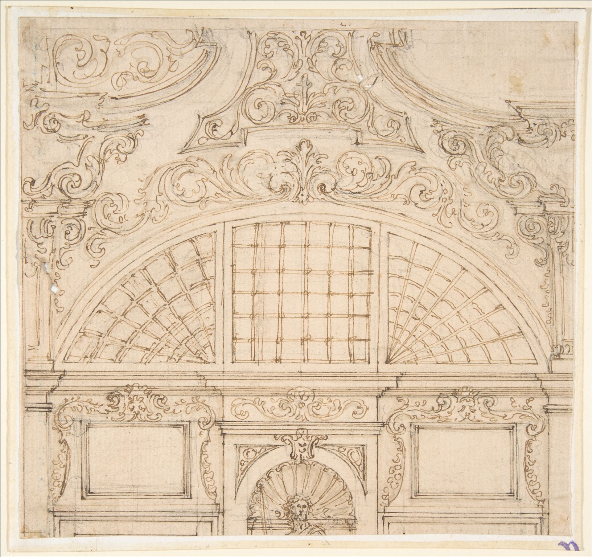 Design for the Upper Half of a Wall Elevation with a Semicircular Window by Giovanni Battista Foggini