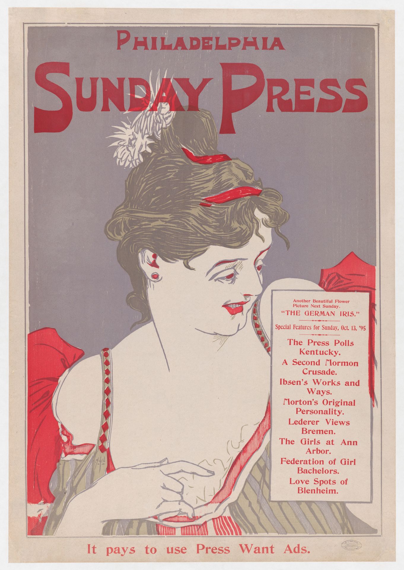 Advertisement for Philadelphia Sunday Press: Oct. 13, 1895 by George Reiter Brill