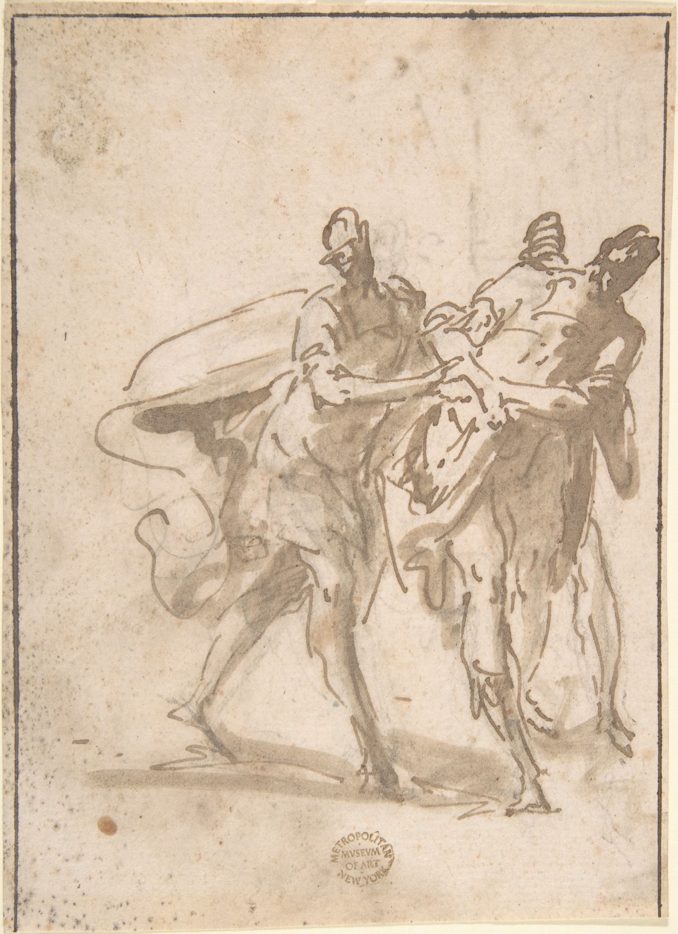 Three Figures (recto); Sketches of Kneeling Figures and Putti (verso) by Domenico Mondo