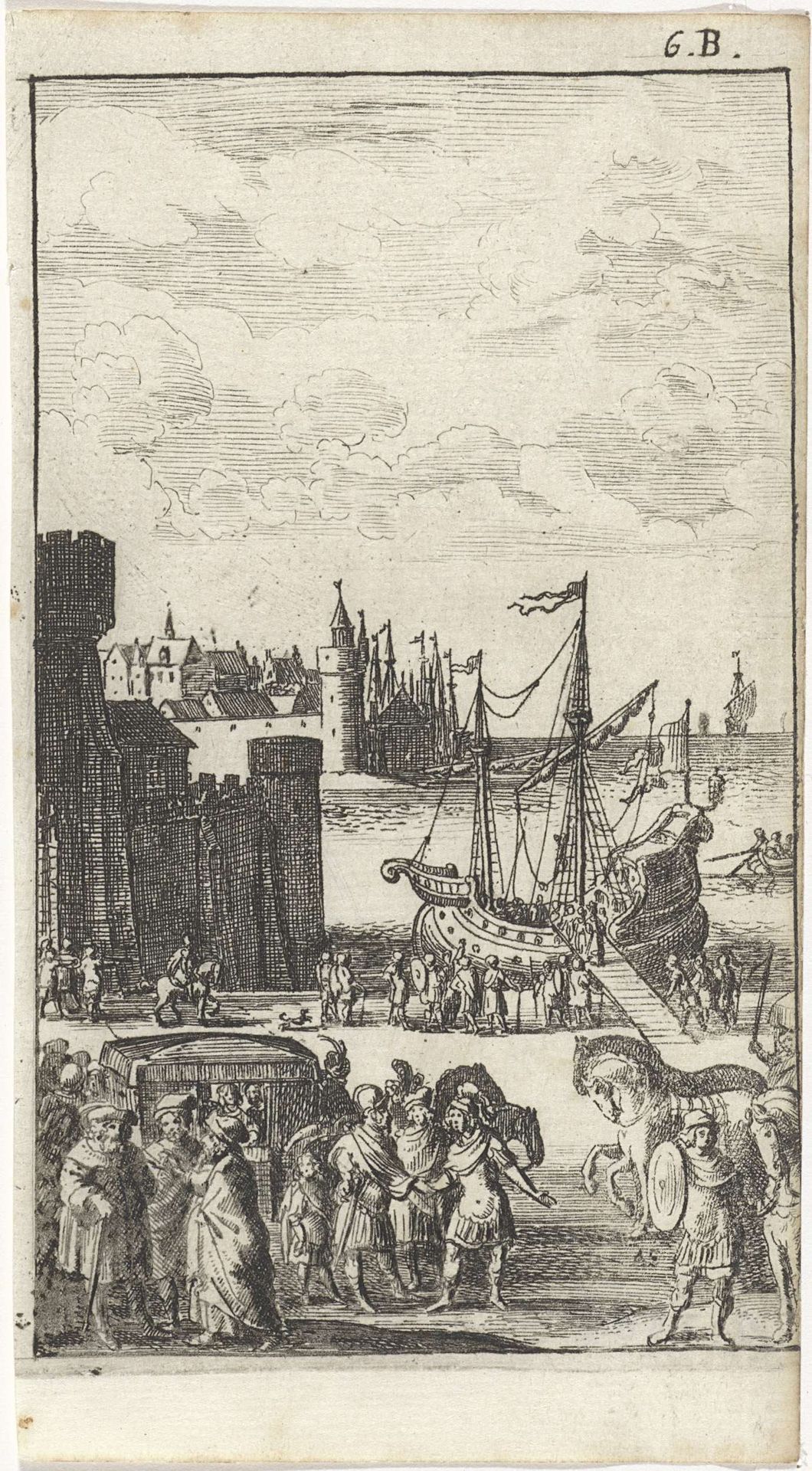 Koetsen bij een aangemeerd schip by Abraham Dircksz. Santvoort