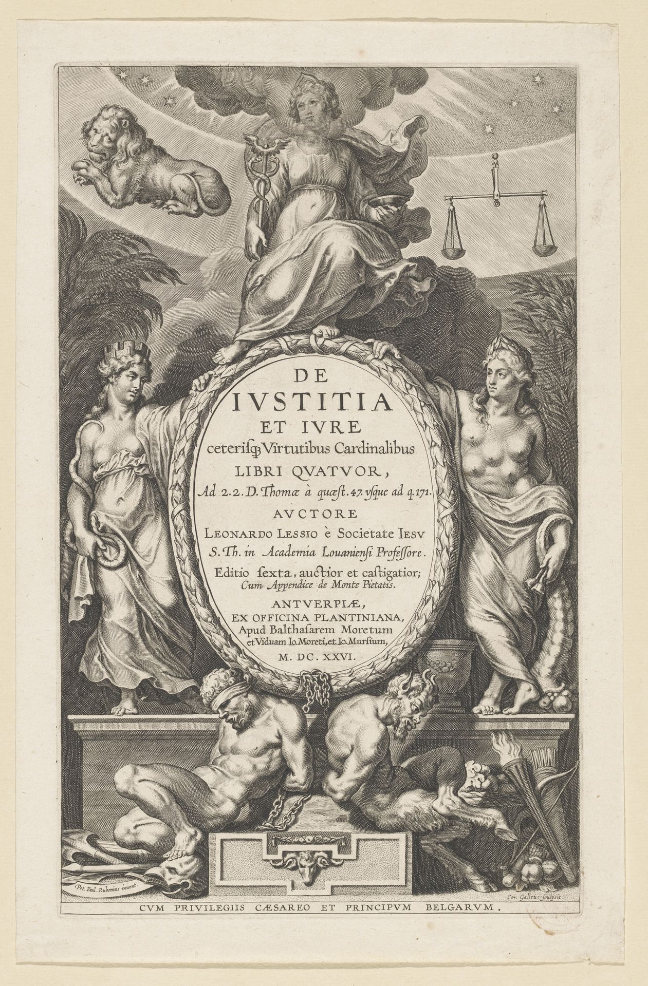 Allegorische titelpagina met tronende Astraea by Cornelis Galle I