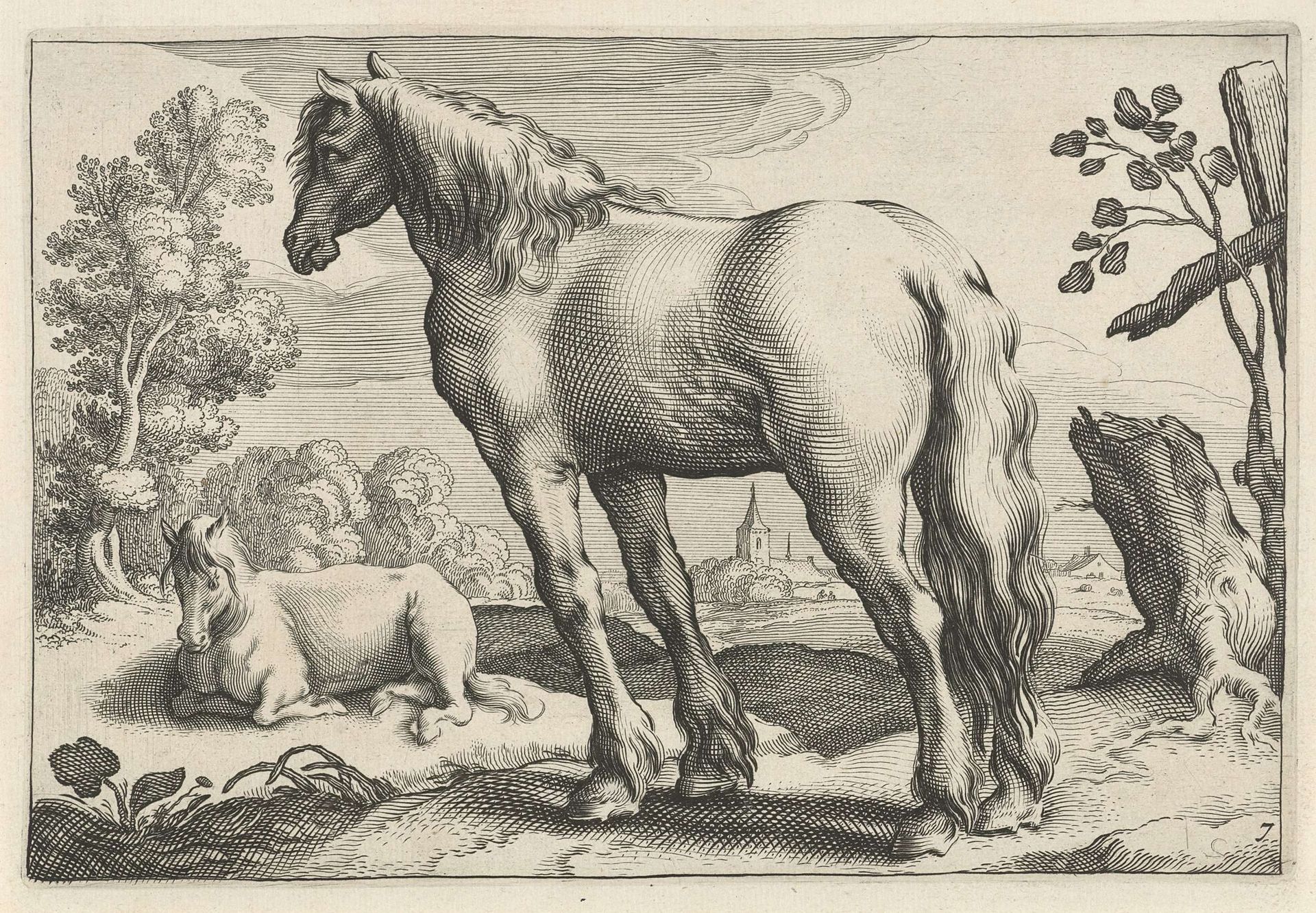 Landschap met twee paarden by Reinier van Persijn