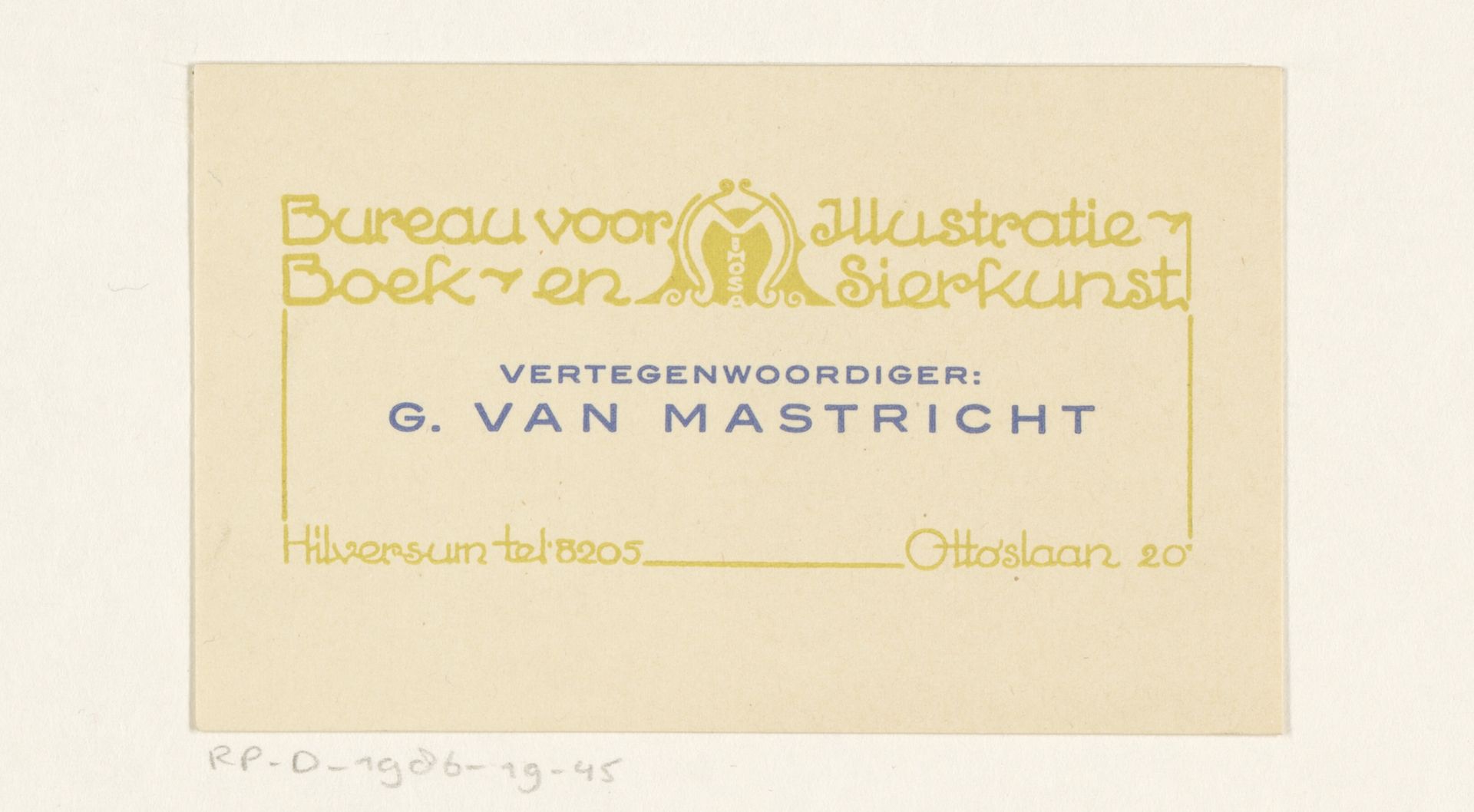 Visitekaartje van Bureau voor Illustratie, Boek- en Sierkunst Mimosa by Reinier Willem Petrus de (1874-1952) Vries