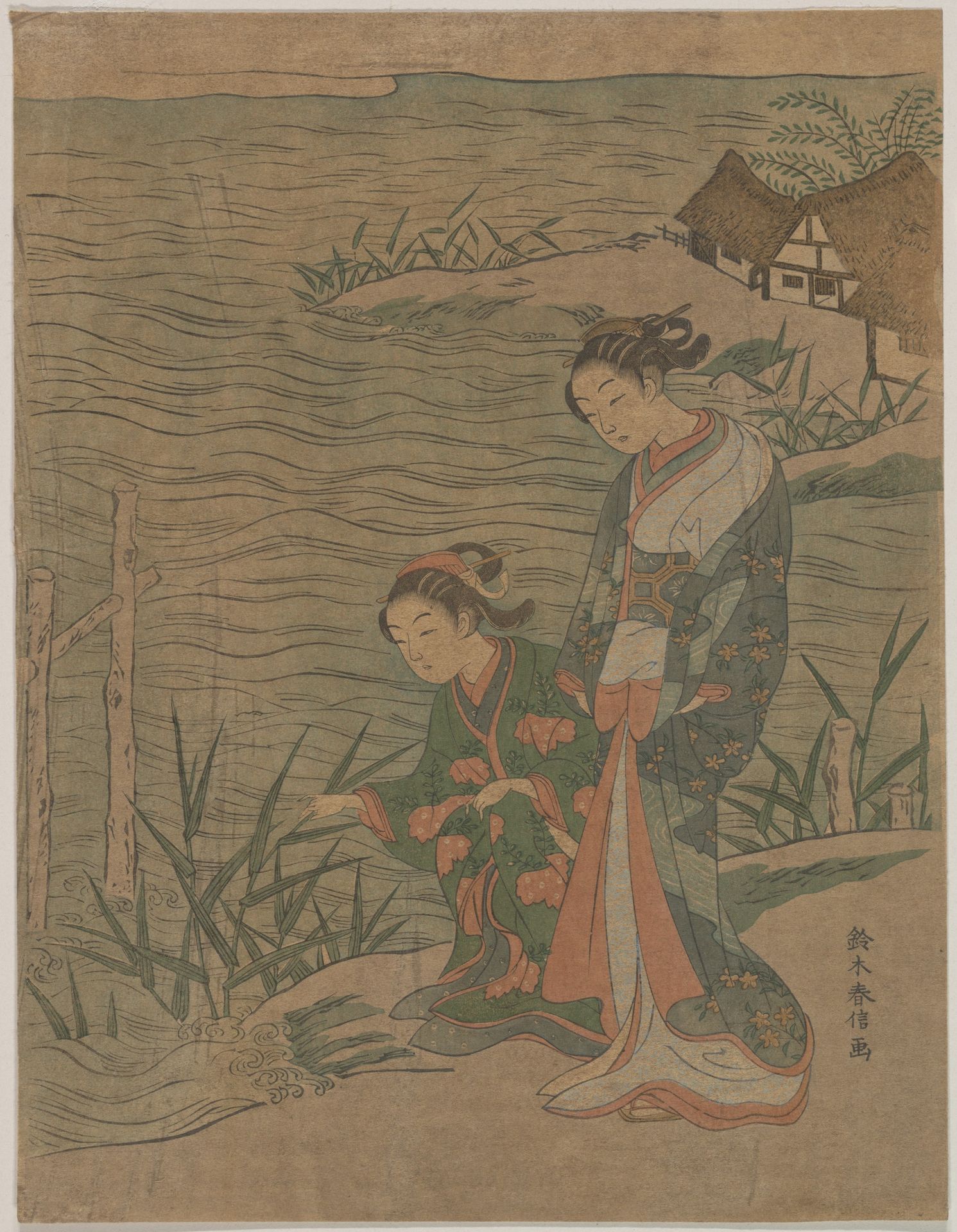 Two Young Ladies at the Shore by Suzuki Harunobu 鈴木春信