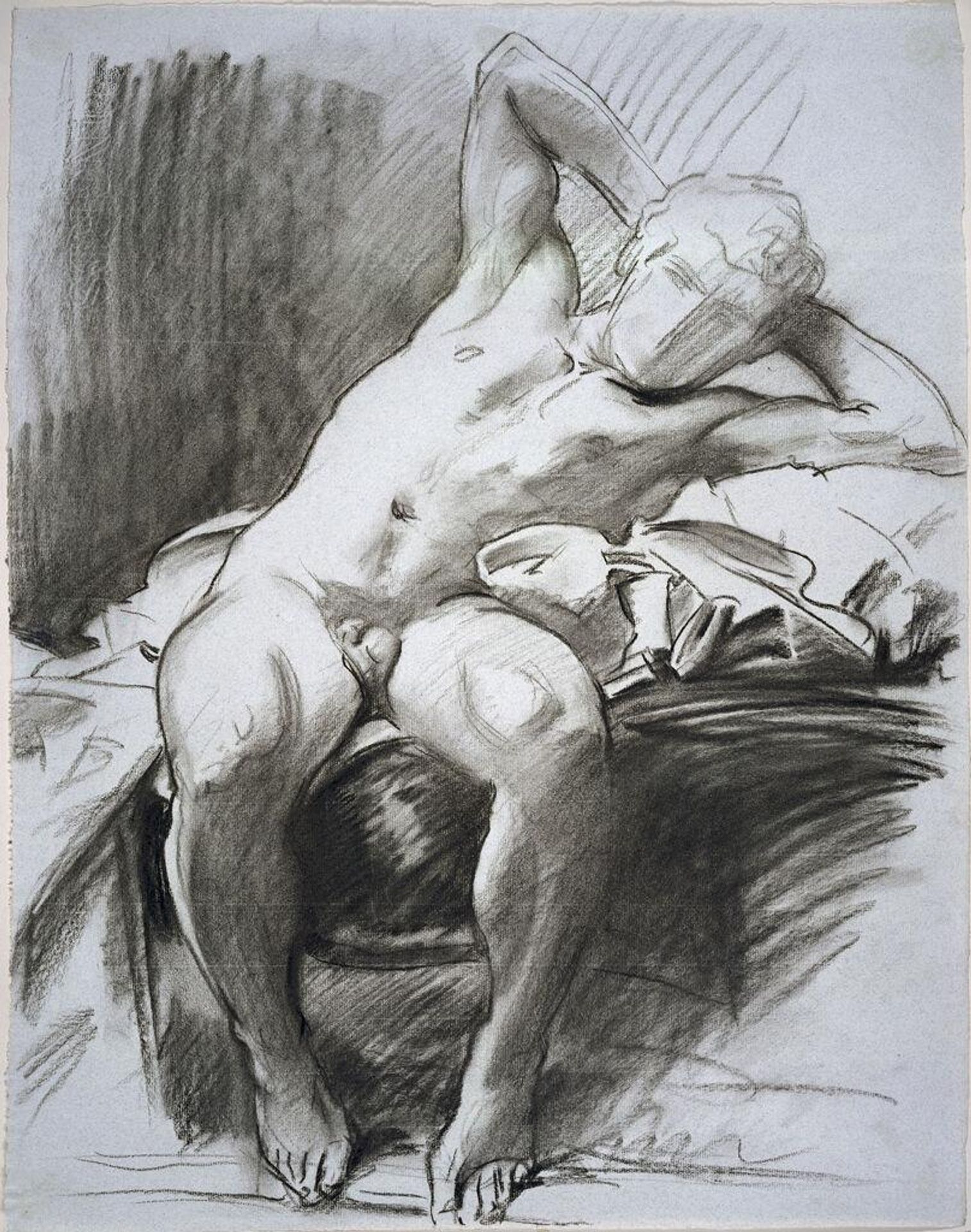 Male Nude Reclining; verso:  Study of a Male Nude by John Singer Sargent