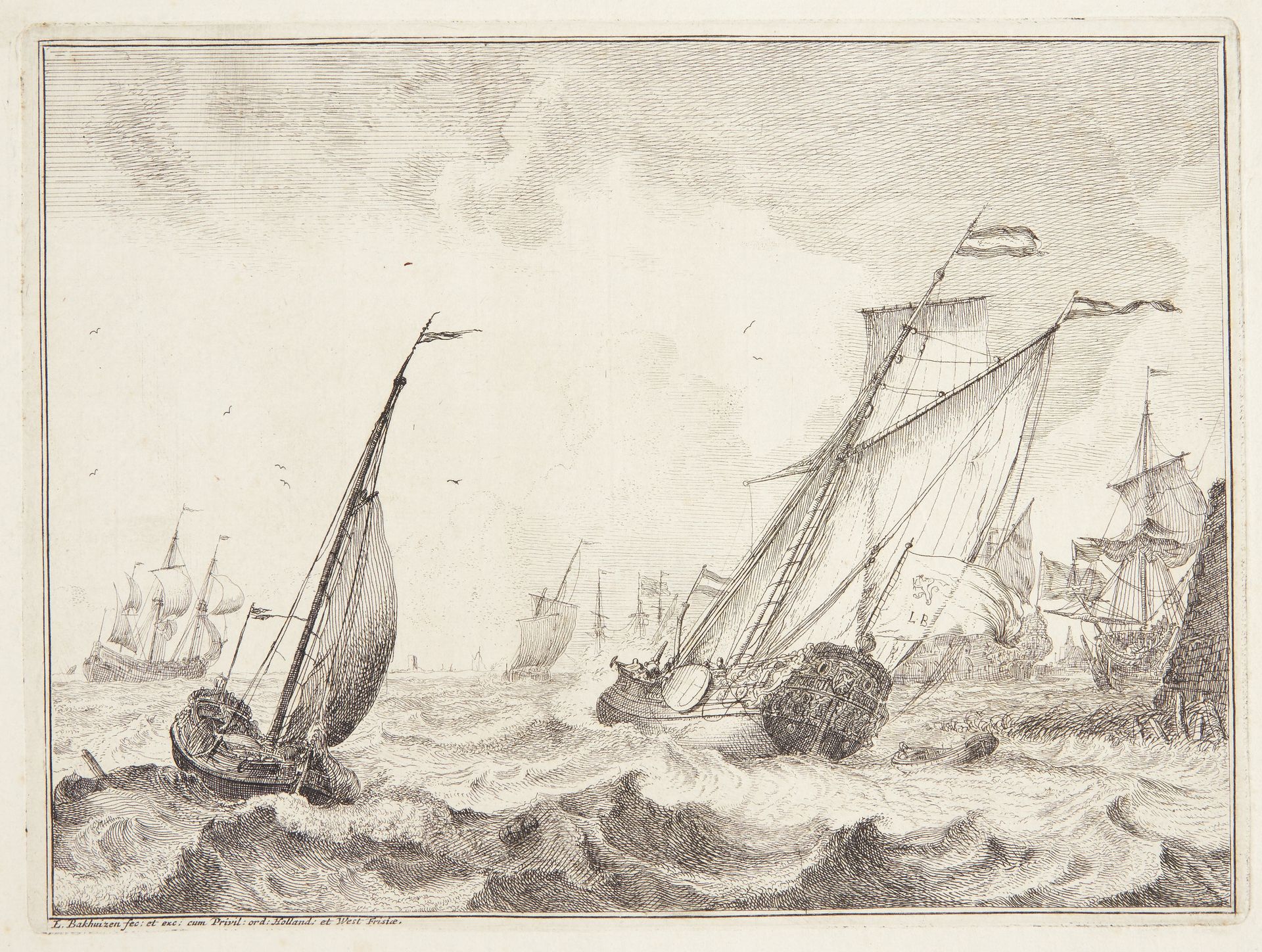 Skibe ud for den hollandske kyst by Ludolf Bakhuizen