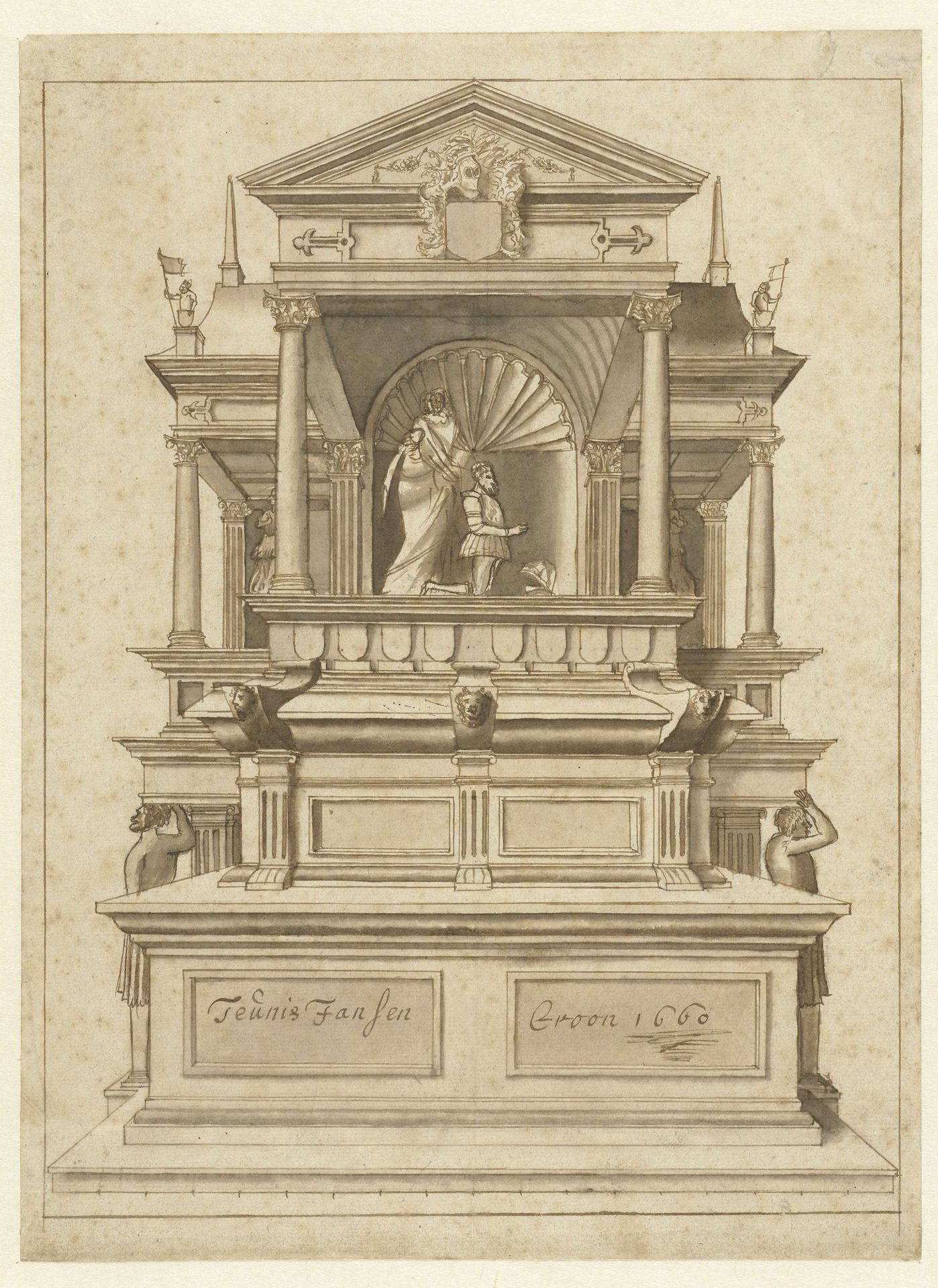 Constructietekening van een grafmonument by Teunis Jansz Croon
