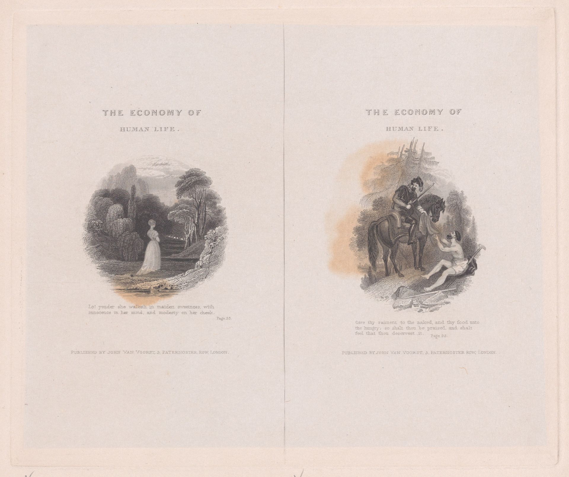 Two illustrations for "The Economy of Human Life" by Frank Howard