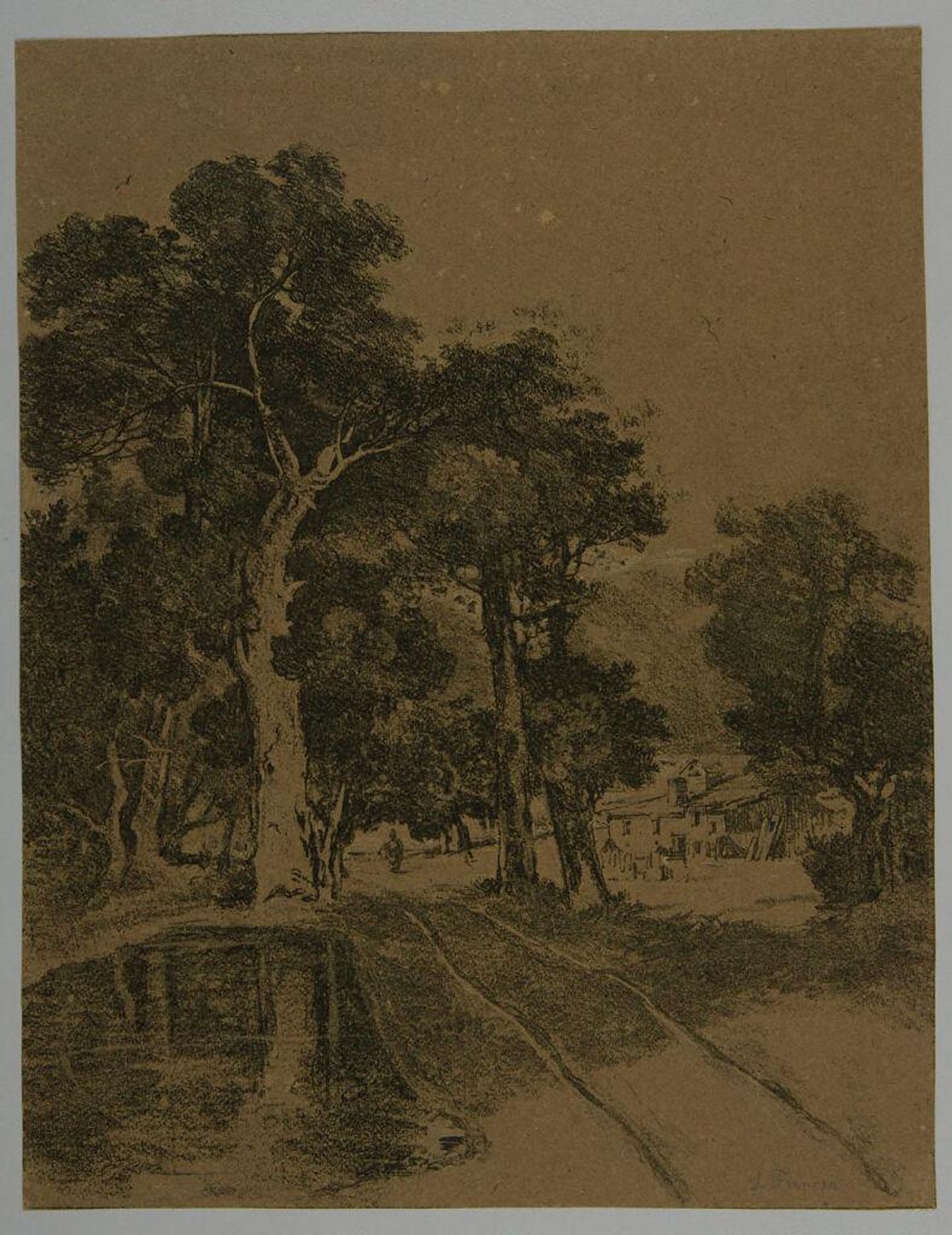 Road into Trees at Left, Buildings at a Distance by FranÃ§ois Louis Thomas Francia