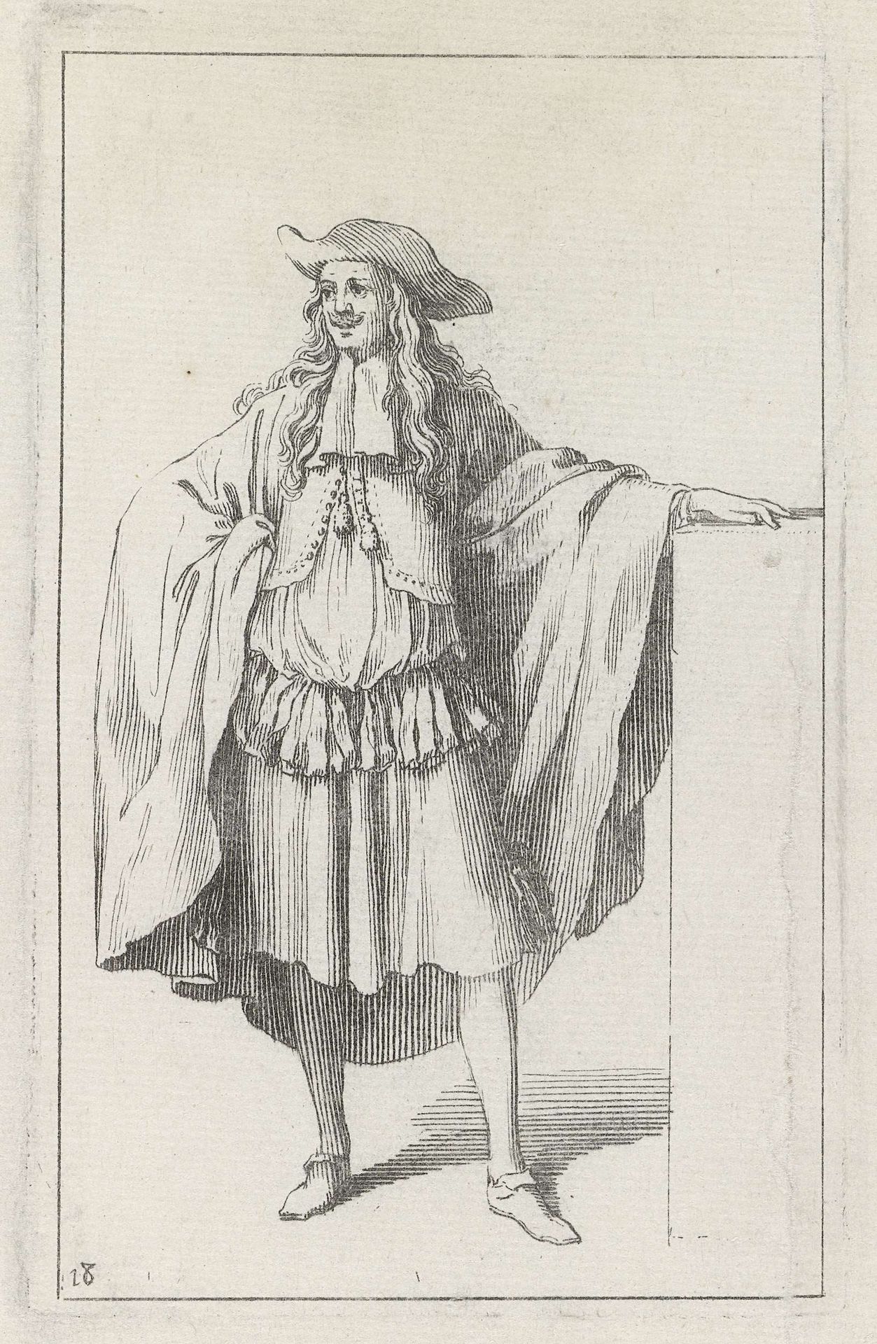Man bij muurtje, gekleed in een rhingrave kostuum en wijde mantel by Sébastien Leclerc I
