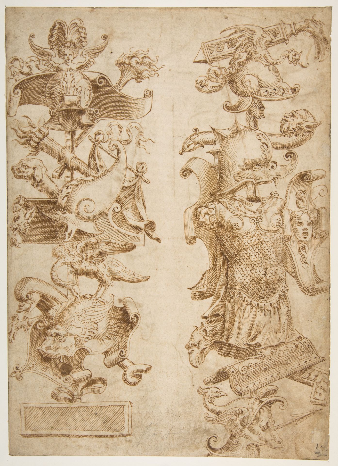 Designs for Ornamental Military Trophies (recto and verso) by Enea Vico