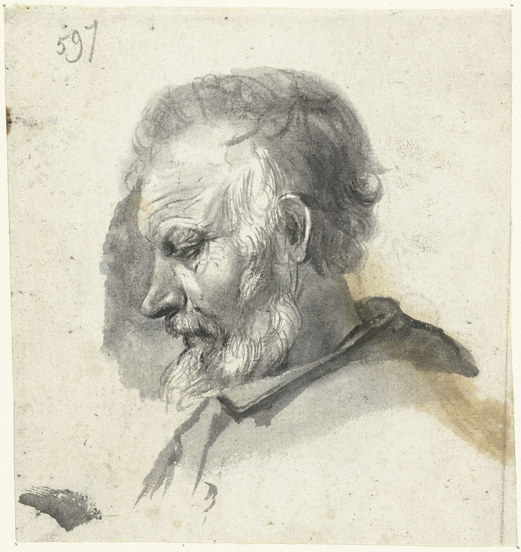 Hoofd van een oude man, in profiel by Moses ter Borch