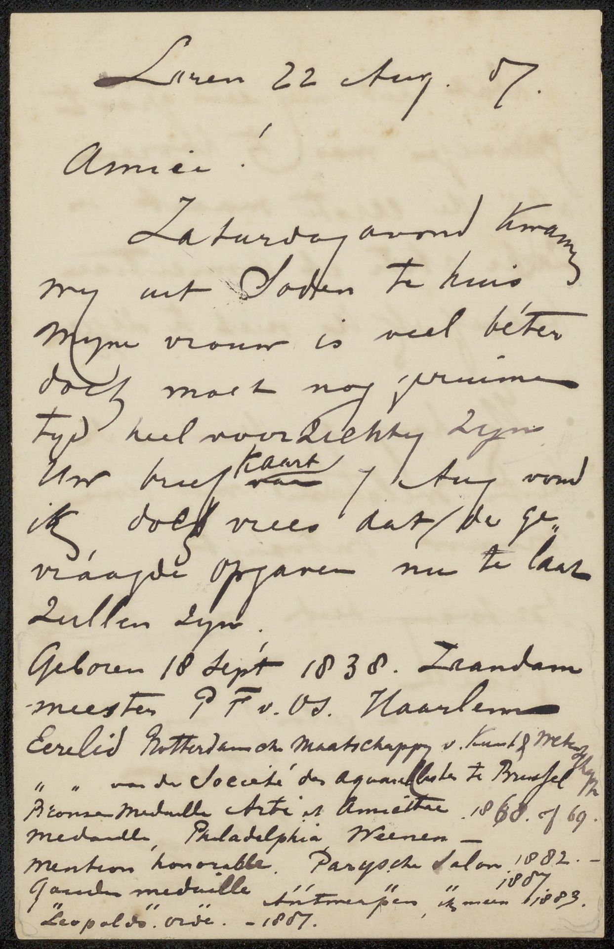 Brief aan Philip Zilcken by Anton Mauve