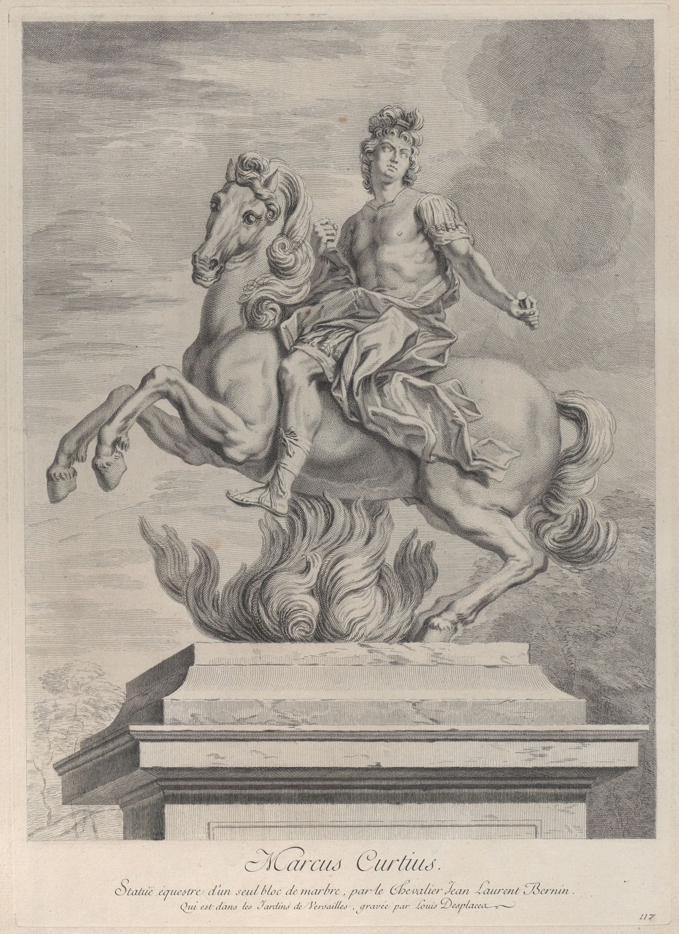 A statue of Marcus Curtius on horseback by Louis Desplaces