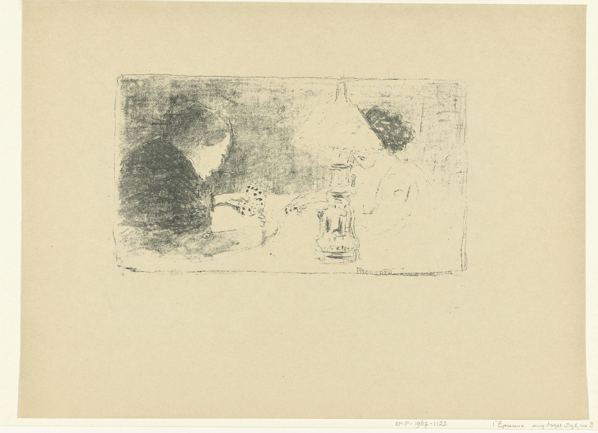 Twee kaartspelers bij lamp aan tafel by Pierre Bonnard